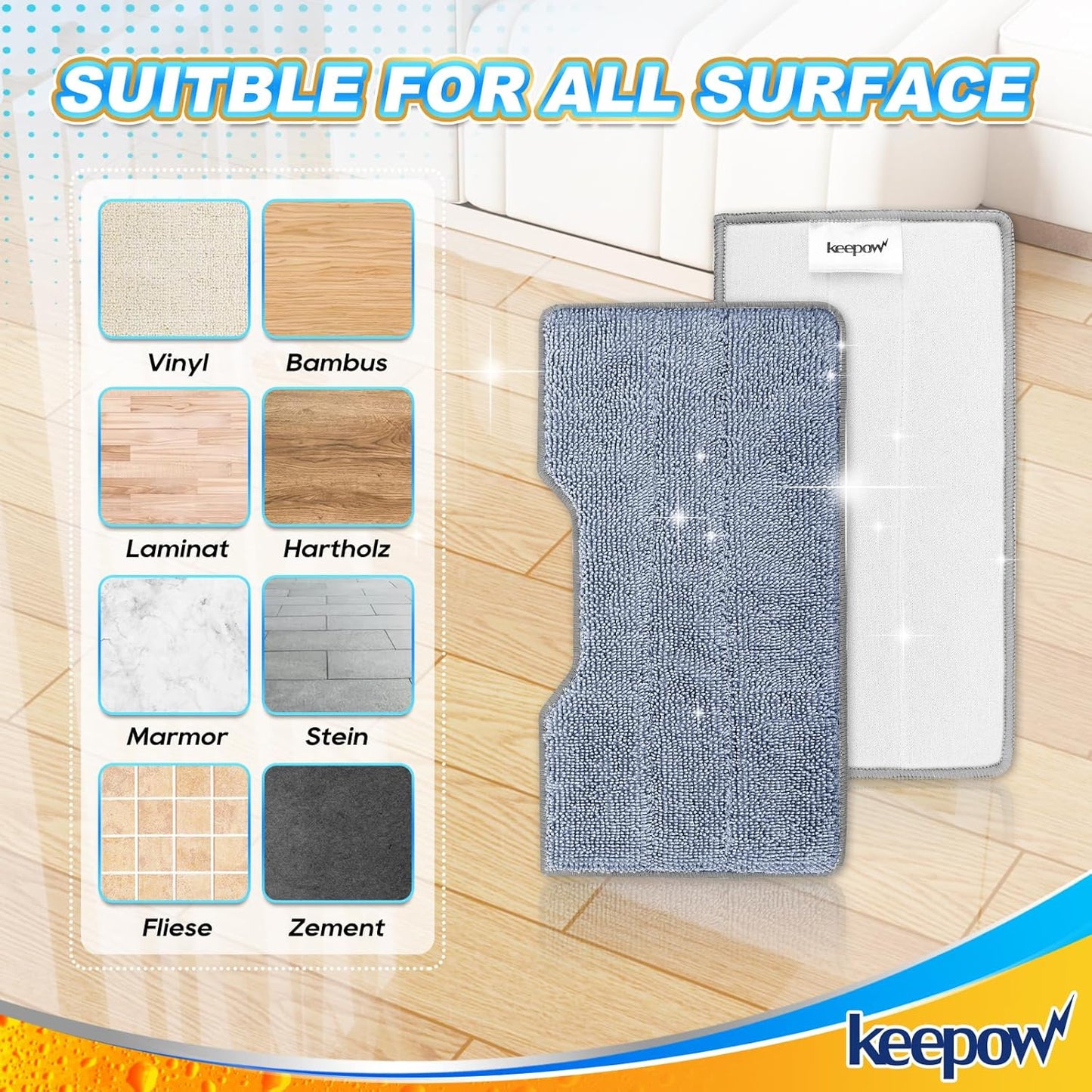 KEEPOW Reusable Mop Replacement Pads Compatible with Shark Vacmop VM252 VM200P12 VM252P10 VC205 VM190 VM200 QM250 VM250, Microfiber Mop Vac Pads Refills with Upgraded Design(1+2+4 Pads)