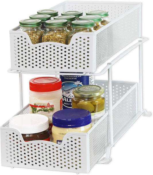 SIMPLE HOUSEWARE 2 Tier Sliding Cabinet Basket Organizer Drawer, White