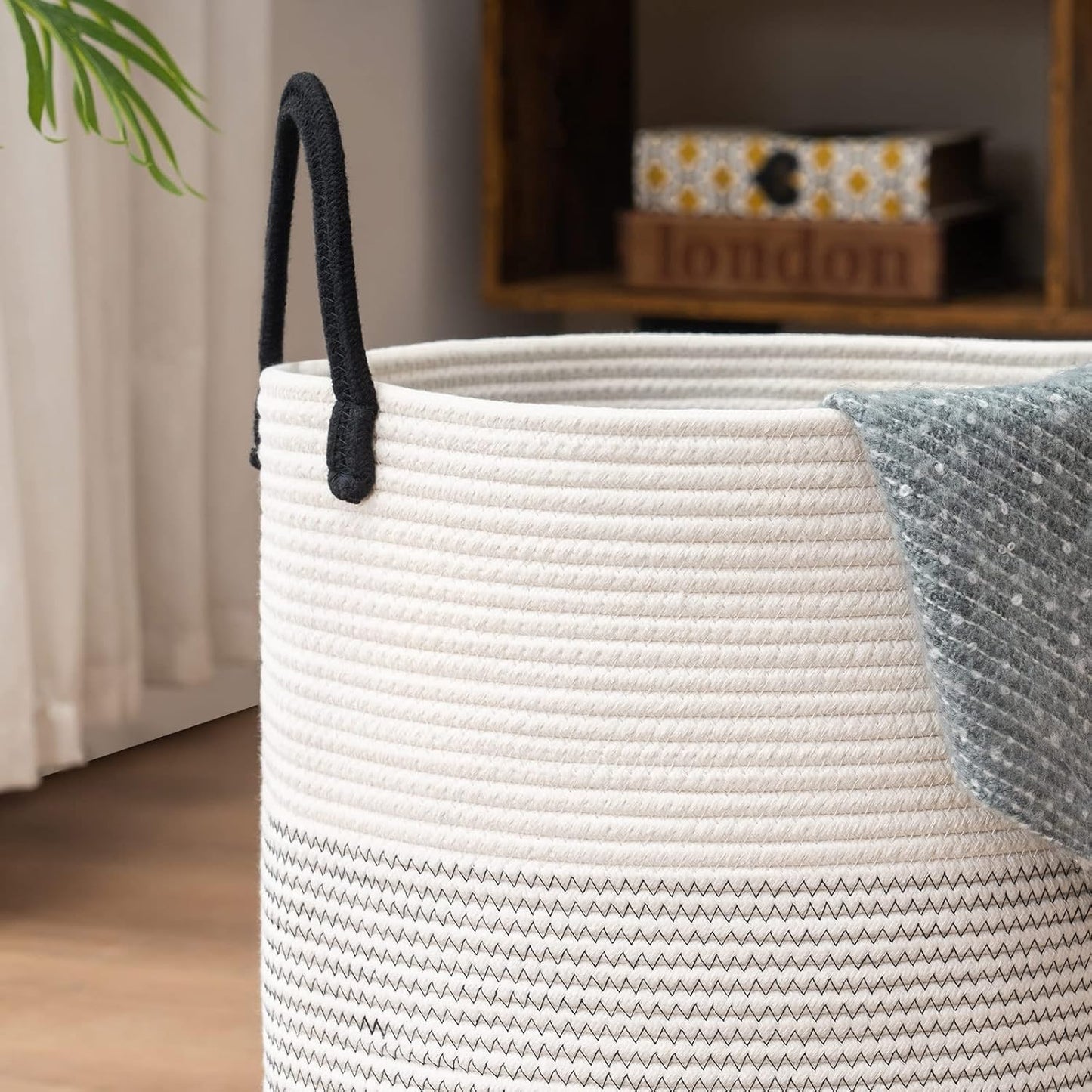 YOUDENOVA Woven Rope Laundry Hamper Basket, 72L Tall Laundry Basket, Baby Nursery Hamper for Blanket Storage in Bedroom-Large-Dark White