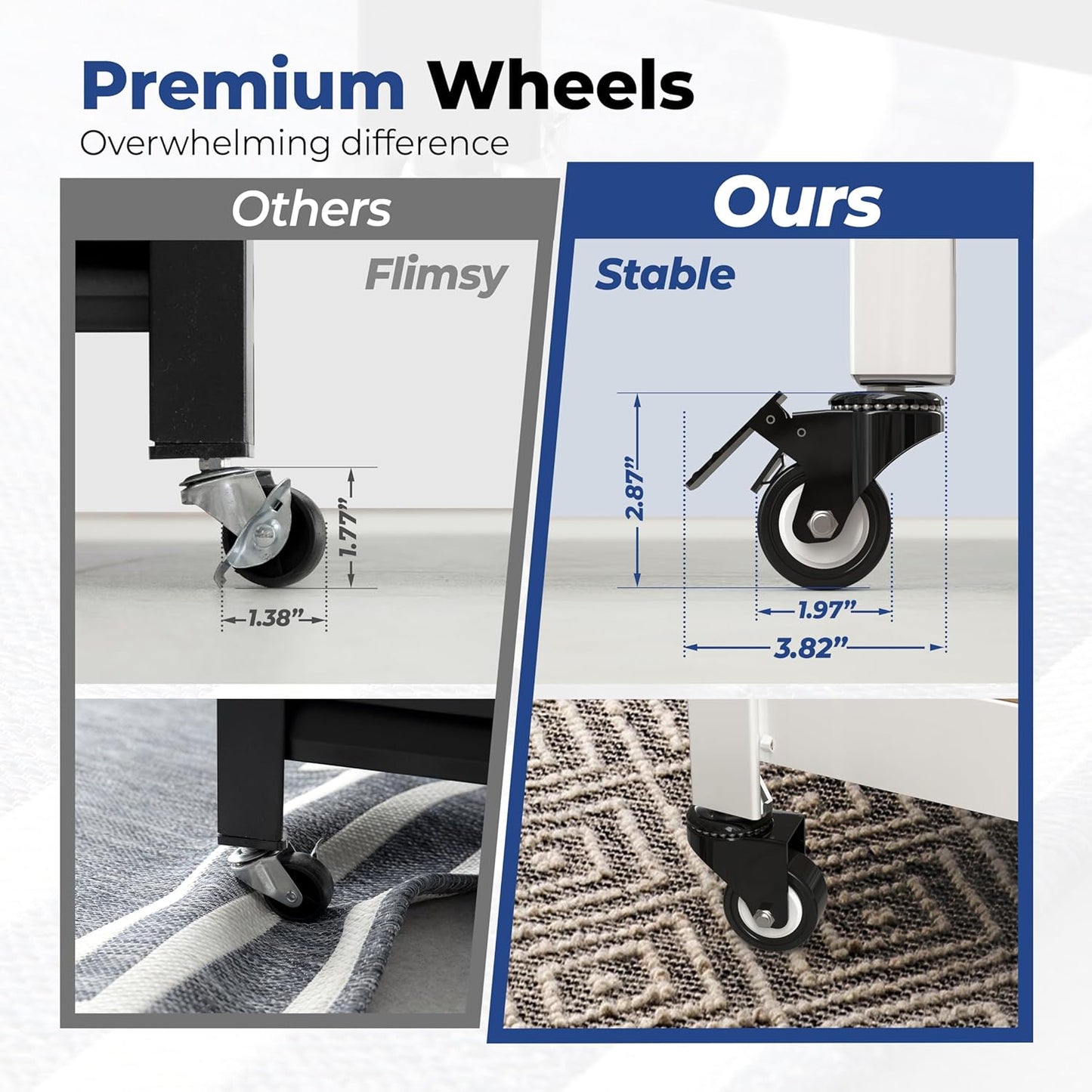 HOMEDANT House White 5-Tier Metal Rolling Cart Shelf Rack Casters Heavy Duty Wheel Shelving Unit Adjustable Utility Storage Shelves Organizer Shelf Kitchen Garage 24.4" W x 16.5" D x 62.2" H 1Pack