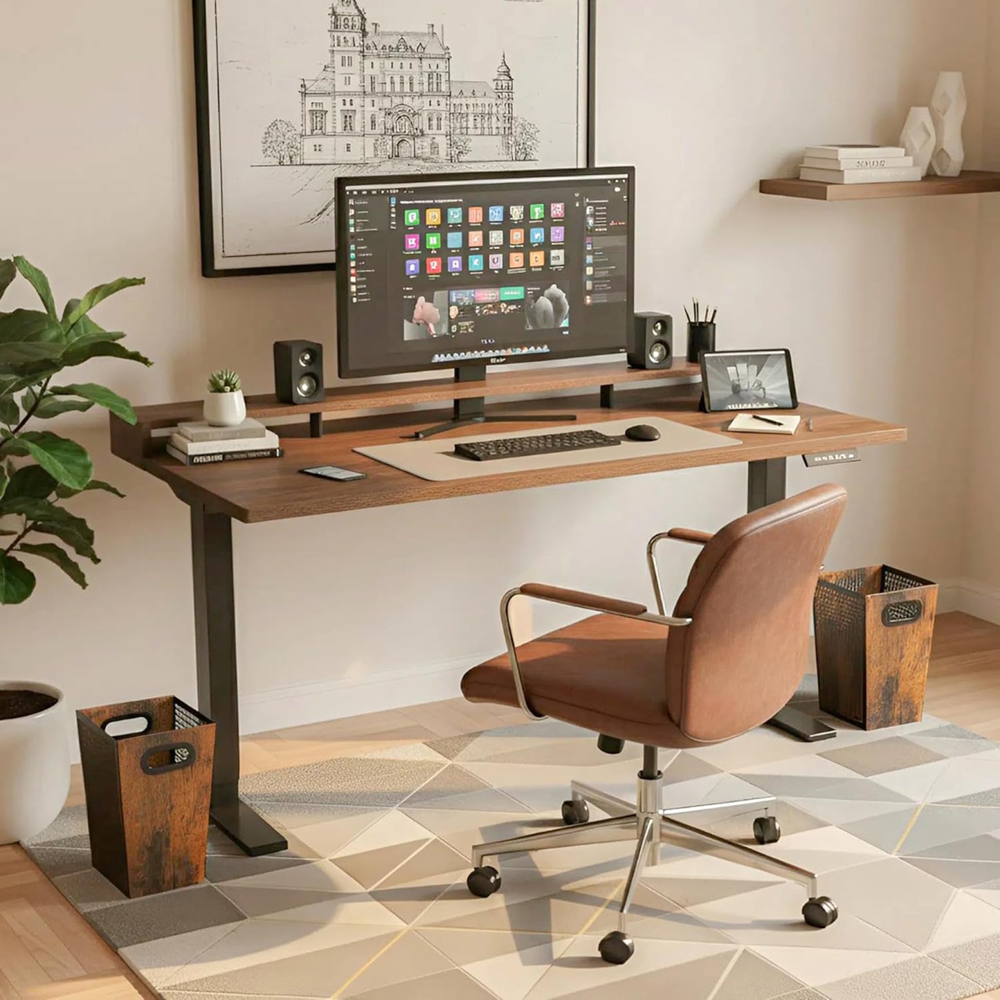 Piskyet Rustic Office Trash Can for Near Desk,7 Gallon Unique Wood Bedroom Garbage Can,Vintage Wastebasket with Handle, Decorative Trash Can for Home Office,2pack 12.2"L x 9.6"W x 14.9"H,Rustic Brown