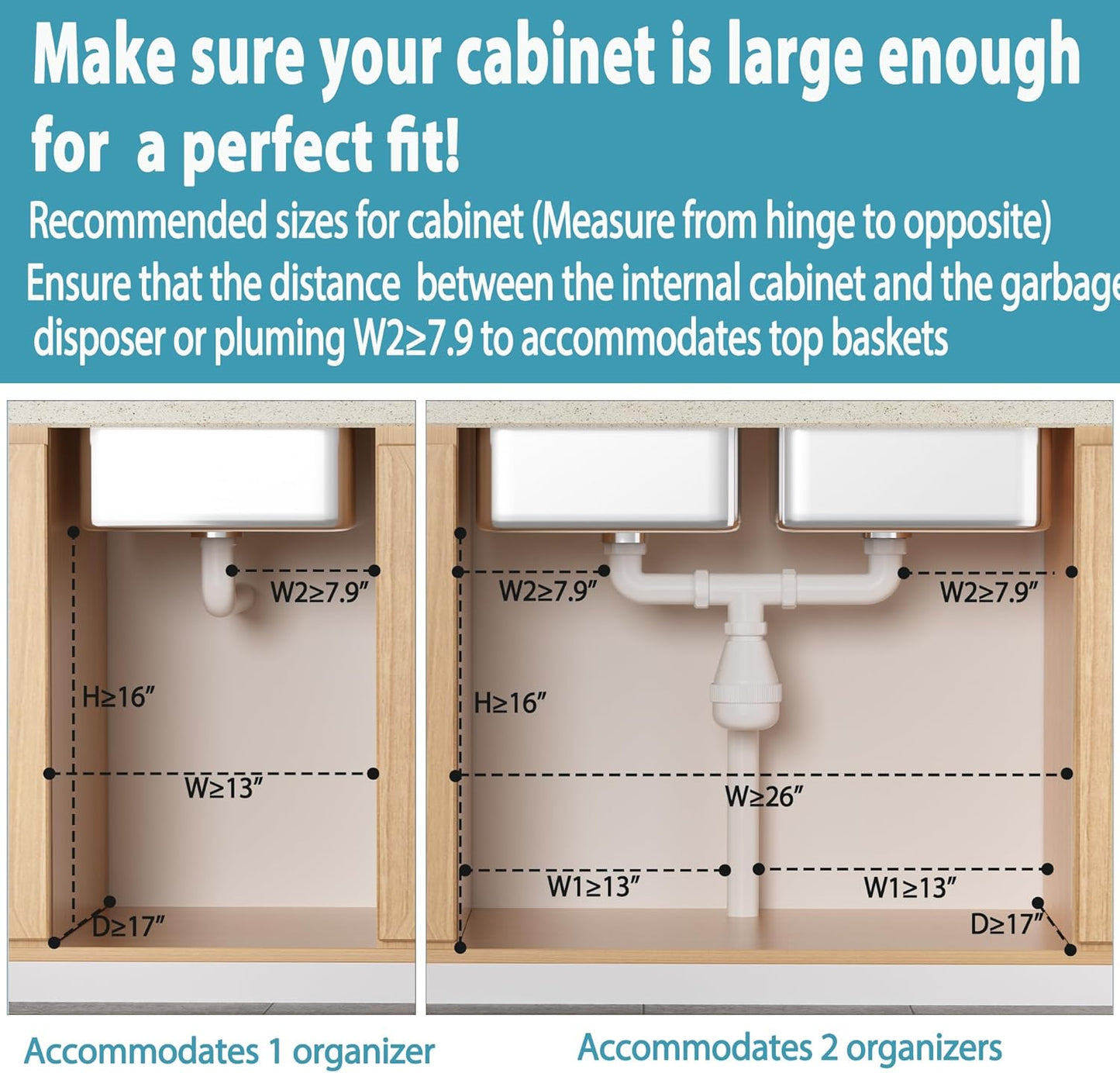 Under Sink Organizer 2 pack, 2 Tier Slide Out Under Sink Organizers And Storage, Height Adjustable Pull Out Cabinet Drawers, Kithcen Bathroom Metal Storage Caddy Shelf, White