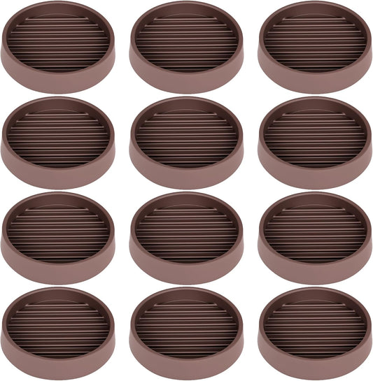 Non Slip Furniture Pads, 2.5” Round Rubber Caster Cups, 12 Pcs Furniture Coasters, Anti-Slip Gripper, Anti Slide Furnitures Feet Floor Protectors for Bed Couch Stoppers - Brown