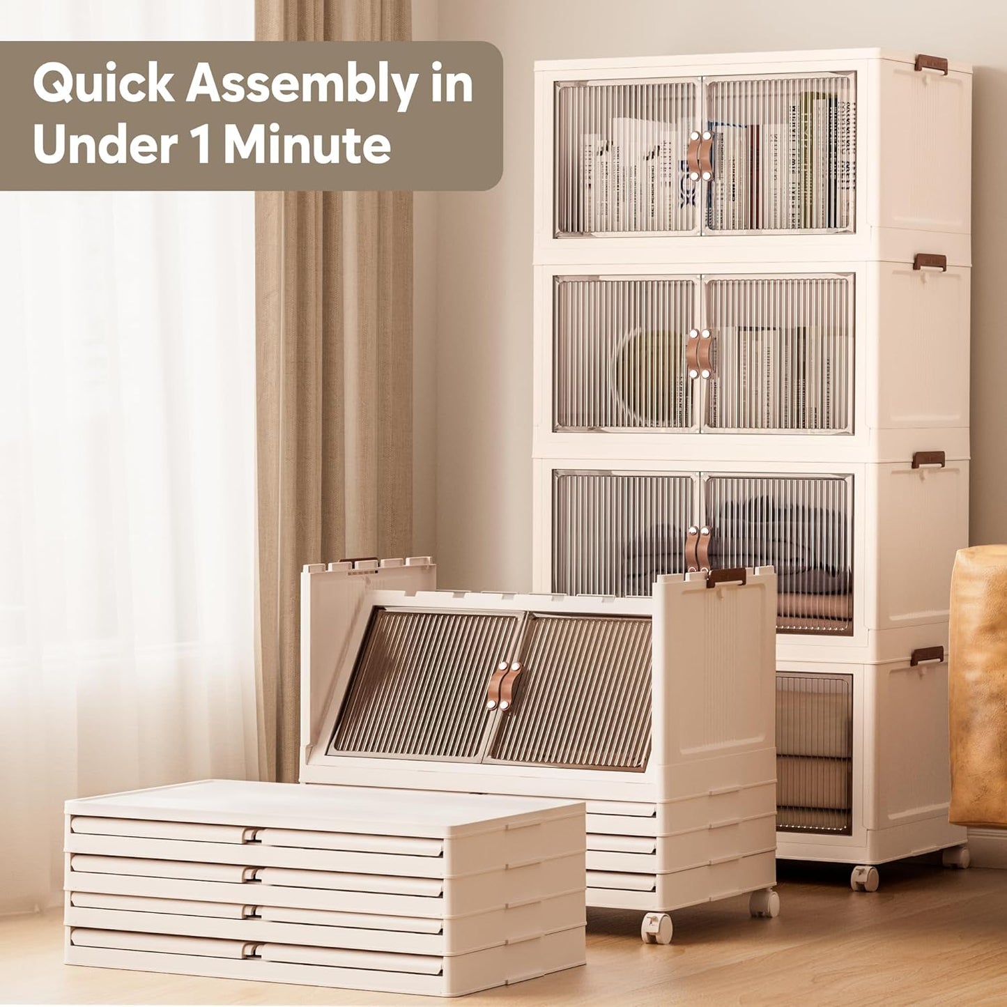 Jalove 30Gal Large Storage Bins with lids, 120QT Plastic Stackable Storage Containers with Wheels, Collapsible Closet Organizer and Storage Drawers,Clothes Organization for Cabinet Home, 1Pack White