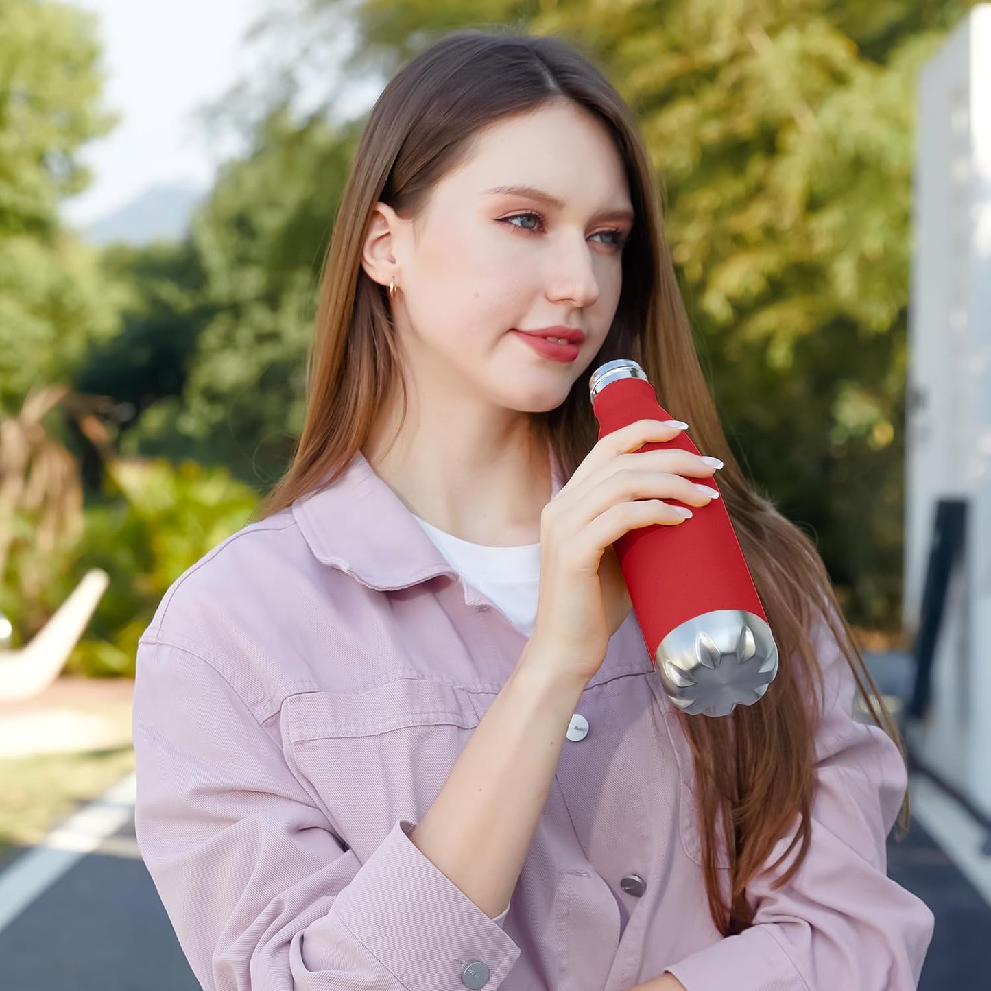 MEWAY 17oz Sport Water Bottle 12 Pack Vacuum Insulated Stainless Steel Leak-Proof Double Wall Cola Shape Water Bottle,Keep Drinks Hot & Cold (Red,12 Pack)