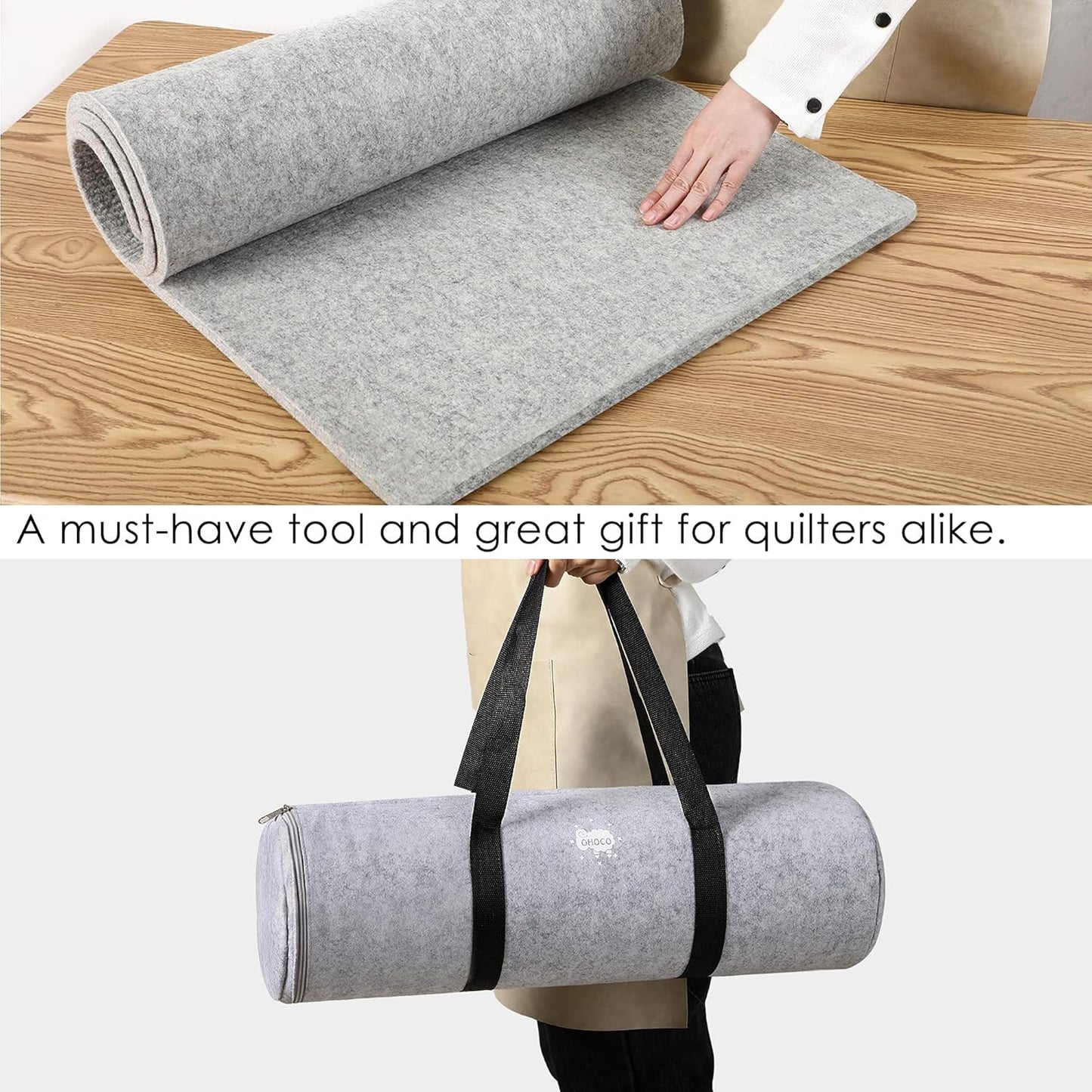 Wool Pressing Mat for Quilting - 22x60 XL Extra Large Felt Ironing Pad 3/8" Thick, 100% Wool Heat Resistant for Ironing, Sewing, Cutting on Ironing Board, Tabletop, Dryer, Countertop