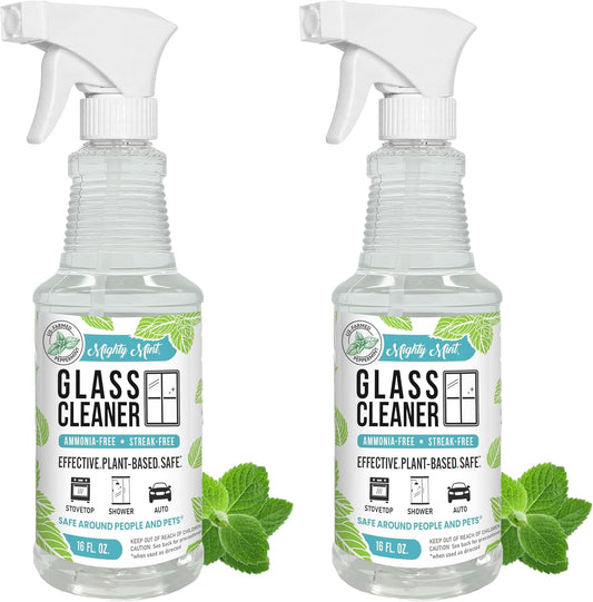 Mighty Mint Glass Cleaner, Ammonia-Free, Streak-Free Spray for Windows, Screens, Stovetop, Bathroom, Natural Peppermint Scent, 16oz (Pack of 2)