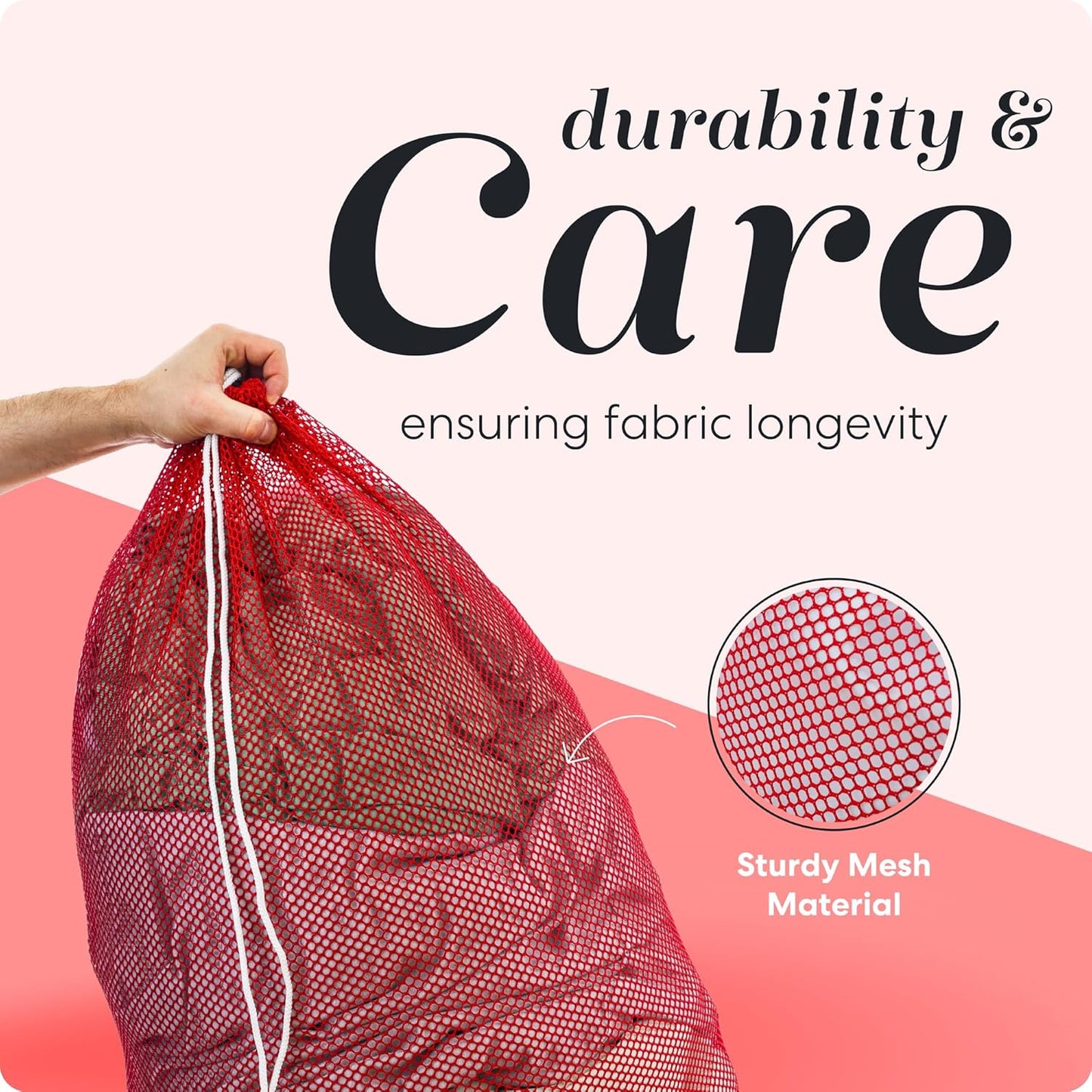 Handy Laundry Mesh XL Laundry Bags - Durable, Machine Washable with Secure Drawstring Closure - Perfect for College Dorms, Laundromats, Apartments (Red, Large 24" x 36", 2-Pack)