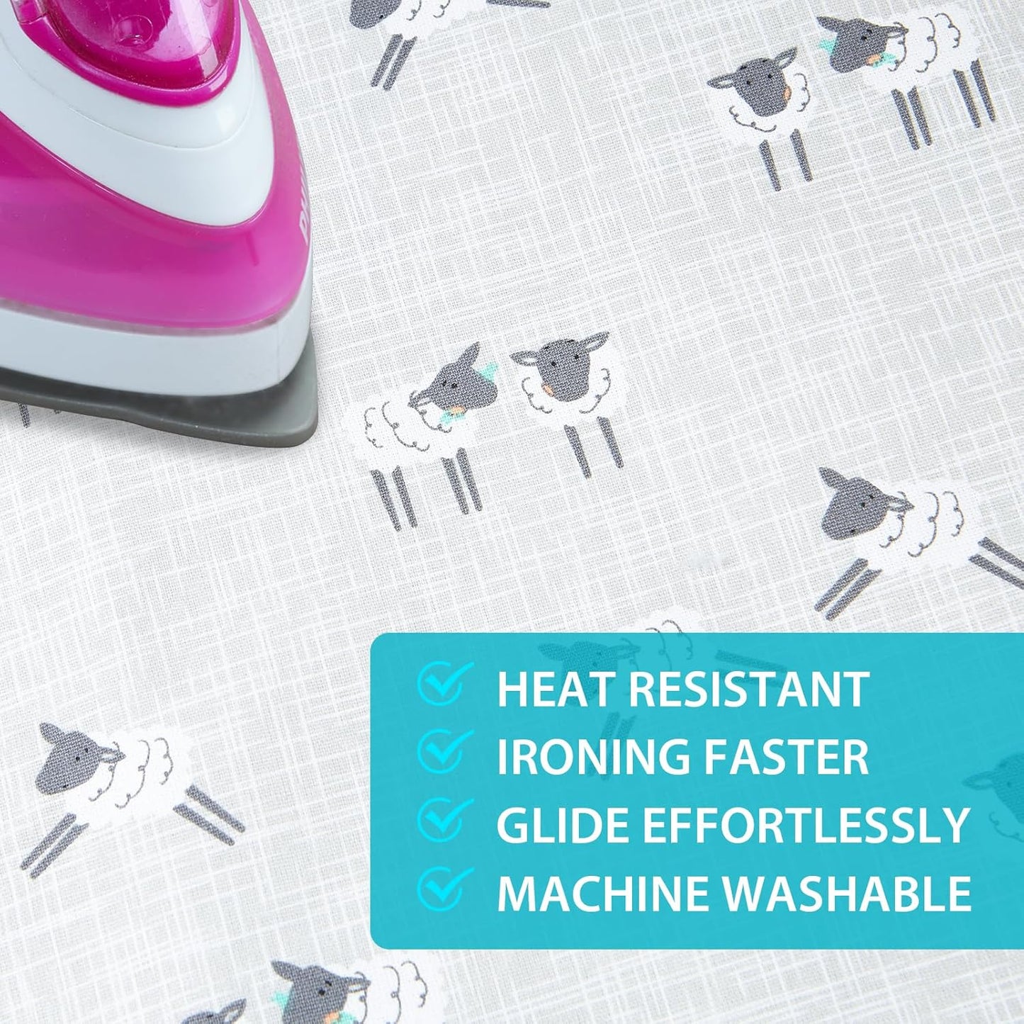 Over The Door Ironing Board Cover 13 x 37 inch, Small Iron Board Cover w 3 Layers Heat Reflective Thick Padding with Hook and Loop Fasteners (Gray Sheep)