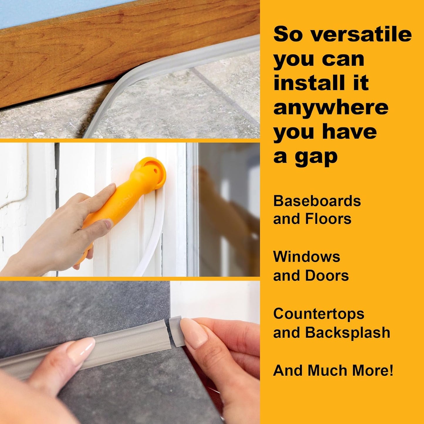 InstaTrim The Original Flexible Trim -10ft Grey 3/4" Wide Caulk Tape - Adhesive Trim with Many Uses Including Caulking for Bathtubs, Sinks, Counters, Tile, Floors - Made in USA