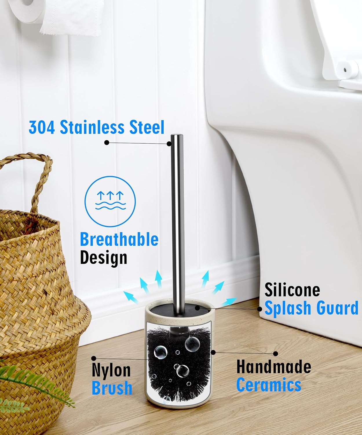 2 Pack Toilet Bowl Cleaning Brush Set for Bathroom, No Assembly and No Scratching Toilet Bowl, 304 Anti-Rust Handle