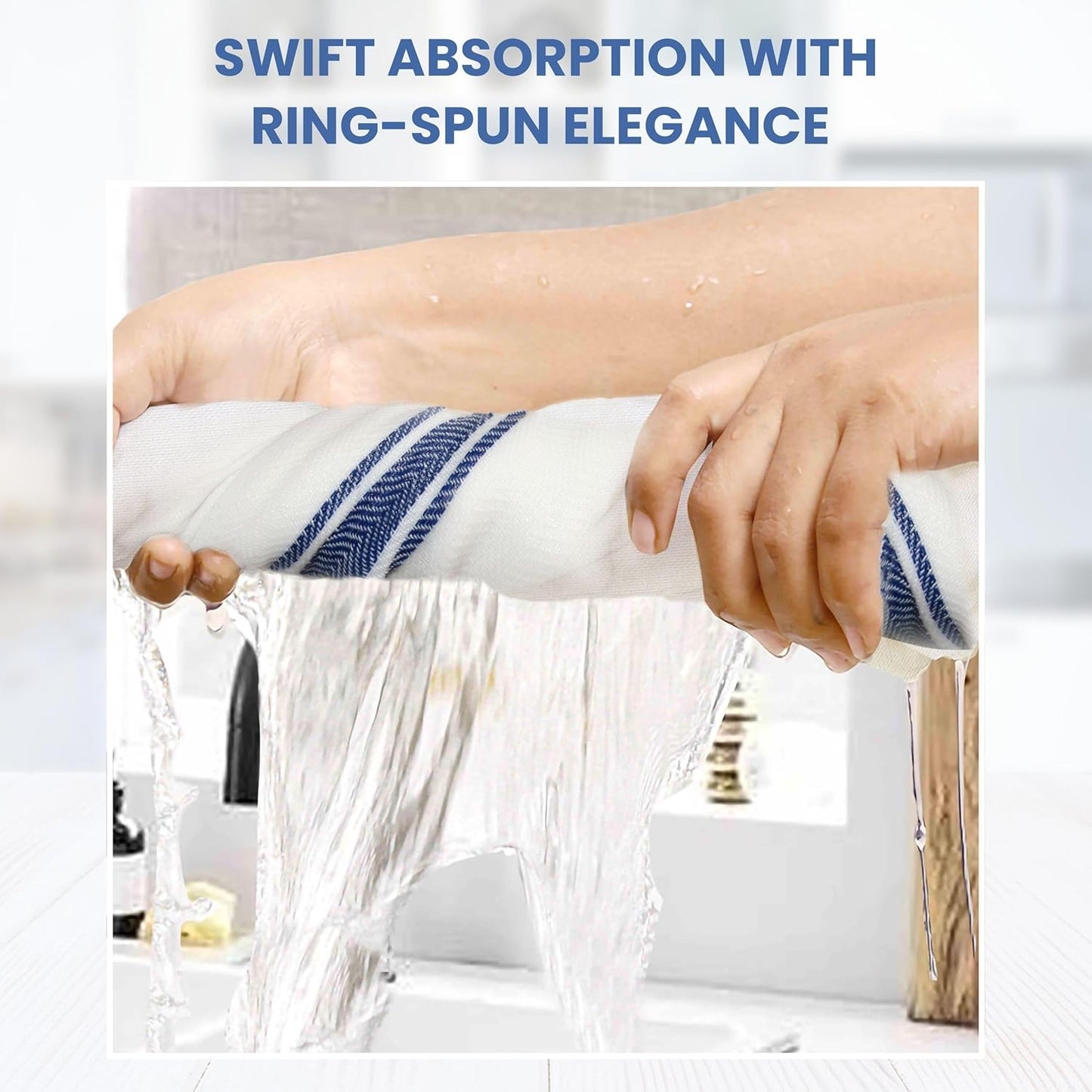 WHITEWRAP Kitchen Dish Towels for Kitchen, Highly Absorbent for Drying and Cleaning, Durable and Soft Tea Towels – 6 Pack, 100% Ring Spun Cotton 15 x 25 Inches – Blue