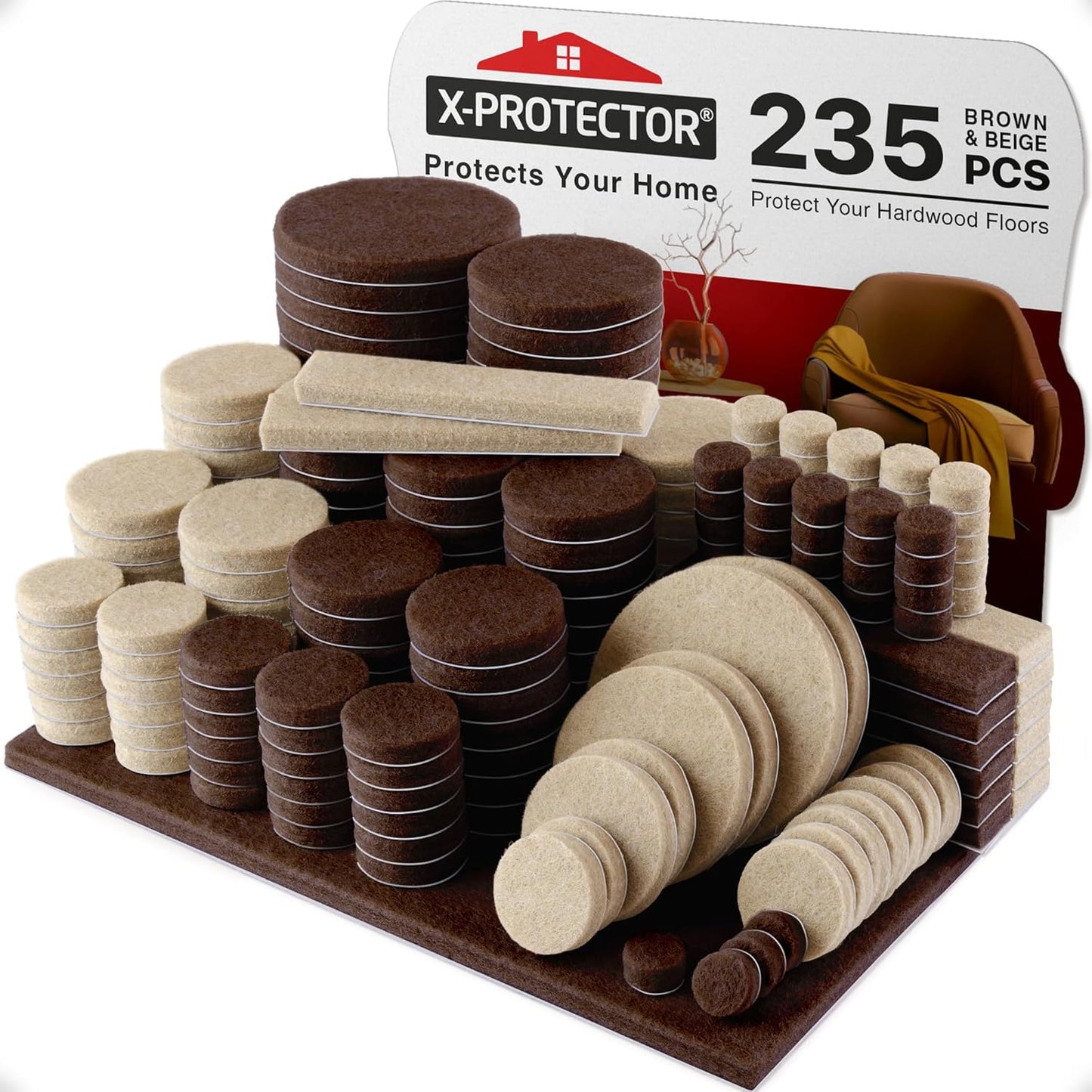 235 pcs Felt Furniture Pads Brown & Beige X-Protector! Huge Quantity of Furniture Pads for Hardwood Floors – Your Ideal Wood Floor Protectors for Furniture. Protect Any Type of Hard Floor!