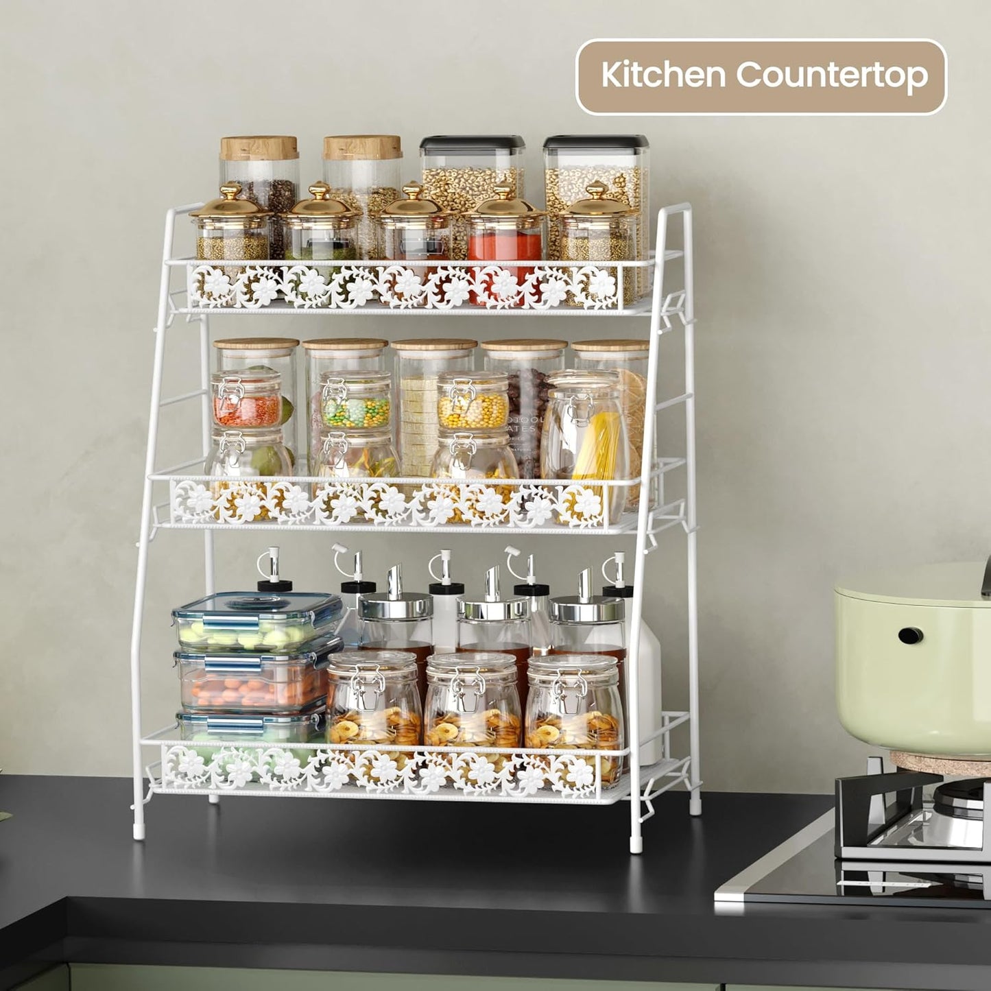 3-Tier Large Size Storage Rack,Counter Organiztion for Bathroom Countertop Organizer Shelf for Spice Racks for Kitchen/Sink/Bedroom/Living room/Office/Plant Rack with Two Metal Baskets