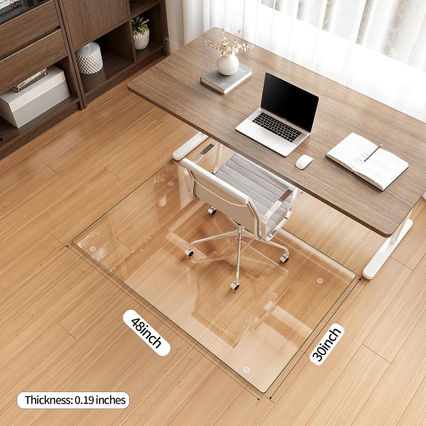 Koonmi Tempered Glass Chair Mat for Hardwood Floors & Carpets, 30" x 48“ Transparent Heavy Duty Office Floor Protector with Noise-Free Gliding Shatterproof for Home Office Desk