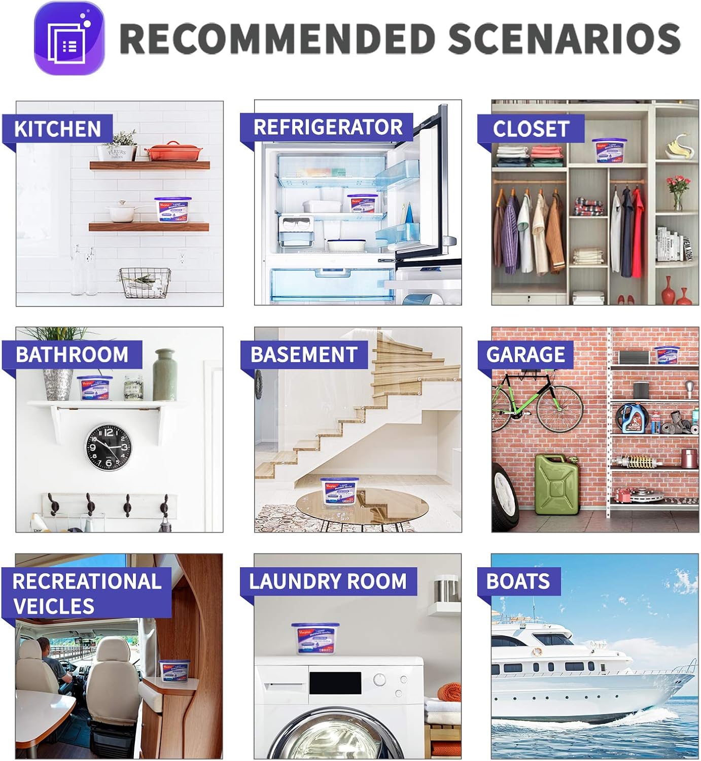 Vacplus Moisture Absorbers 6 Pack, 10.5 Oz Portable Humidity Absorber Boxes for Your Bathroom, Closet & Car, Dehumidifier with Lavender Fragrance, Purple