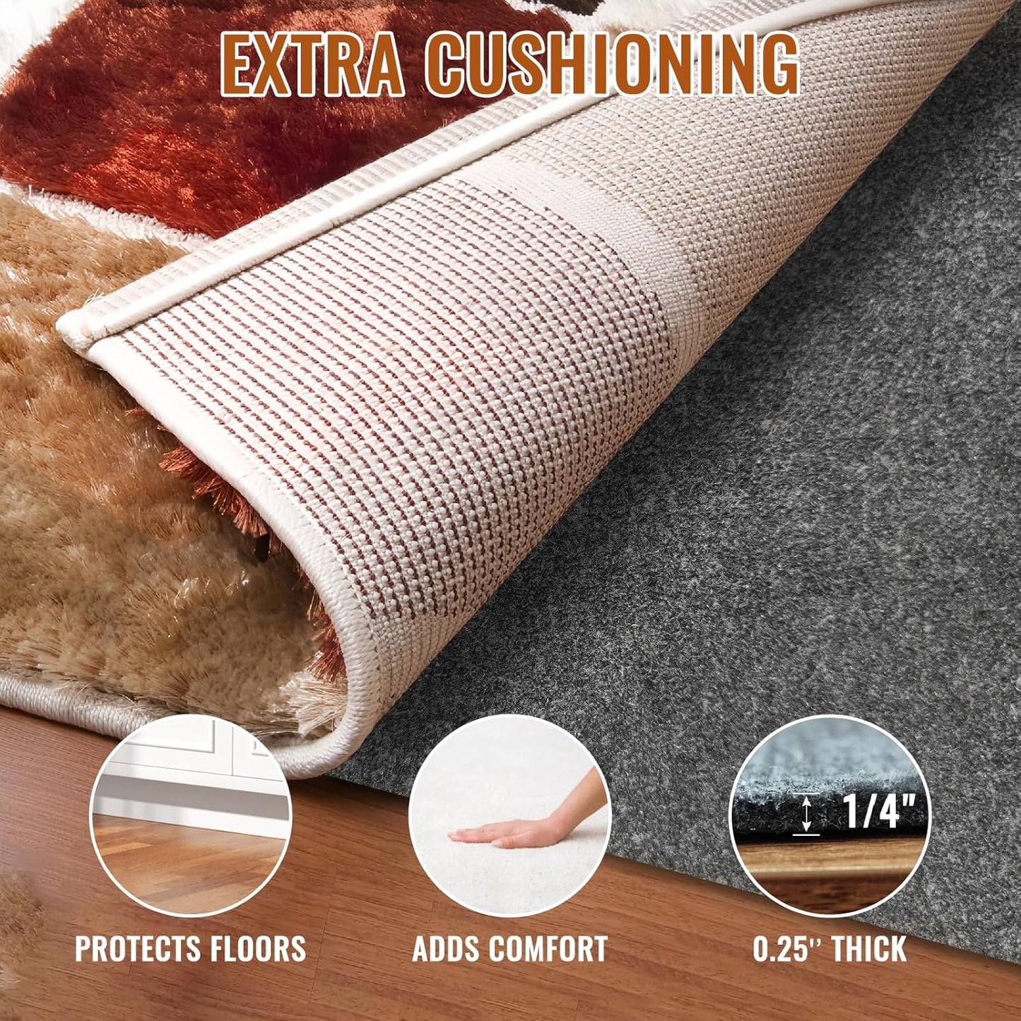 Felt Rug Pad, 2 x 10 Ft Rubber Non-Slip Rug Pad Gripper, Keep Rugs Secure and in Place, Extra Strong Under Carpet Mat Cushion - for All Floors