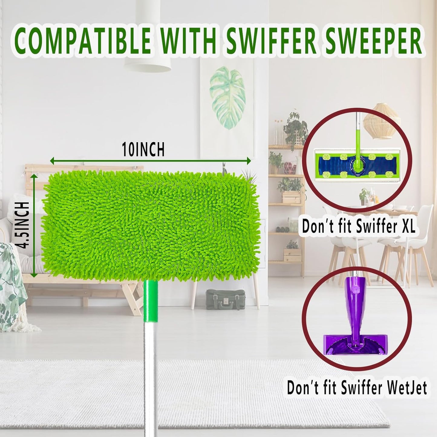 Reusable Microfiber Mop Pads Washable Wet Pads Compatible with Swiffer Sweeper Refills Pads for Wet & Dry Sweeping Cloths Mop Head Replacement for Household Cleaning (4PCS)