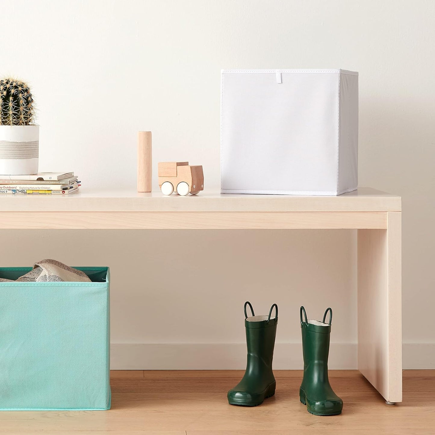 Amazon Basics Cube Organizer Bins, Collapsible Storage Baskets for Shelves, White, Pack of 6, 10.5x10.5x11"