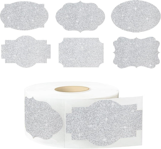 350 PCS Gift Tags Stickers Name Labels Stickers,2" x 1.2" Fancy Shape Stickers Self-Adhesive Handmade Bottle All-Purpose Jar Labels for Presents Cosmetic Decoration Jars Food Craft (Bright Silver)