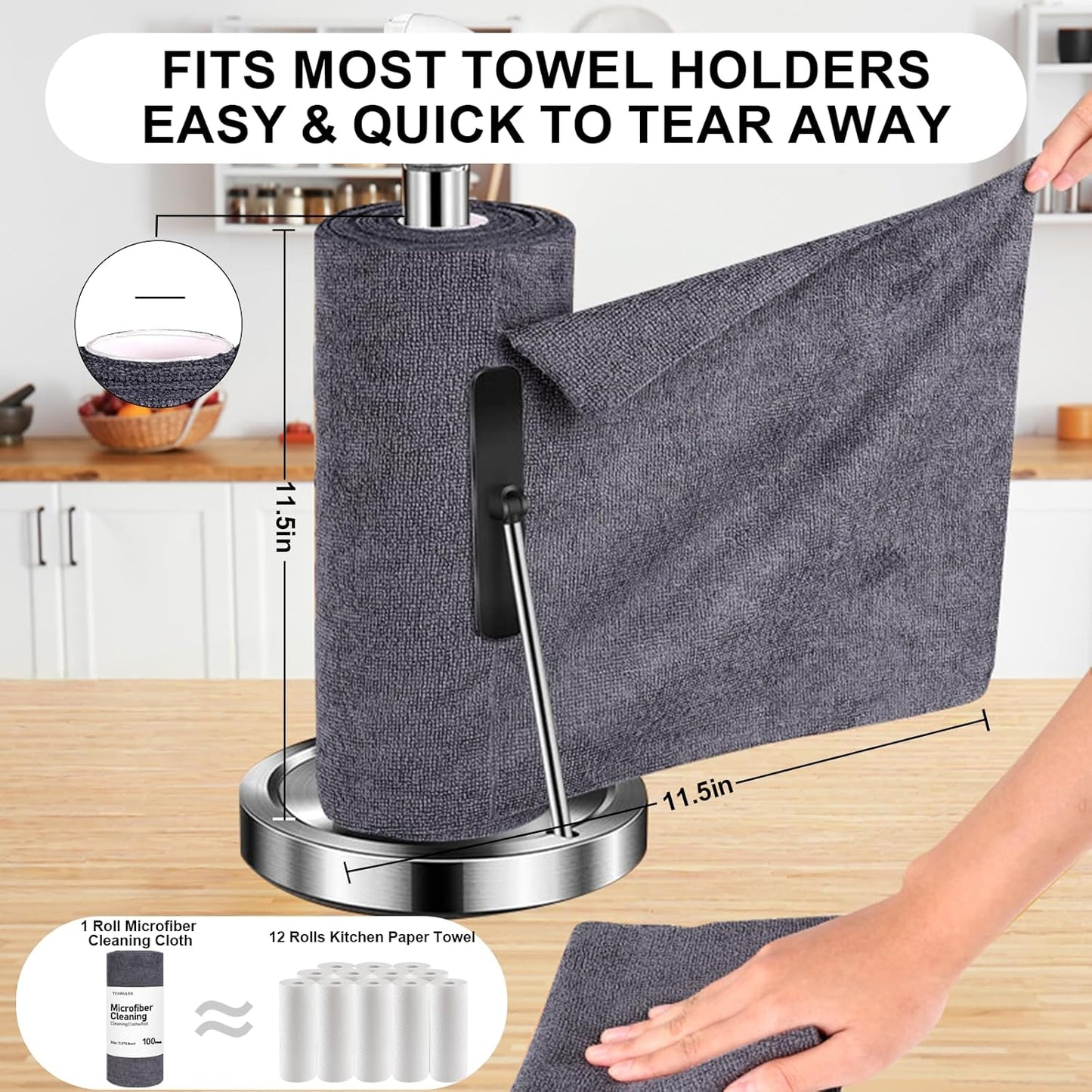 Microfiber Cleaning Cloths Roll, 100-Pack 11.5x11.5 Inch, Tear Away Microfiber Towels, Reusable Microfiber Towels for Cars, Wash Cloths, House, Kitchen, Window, Cleaning Supplies (Grey-100pcs)