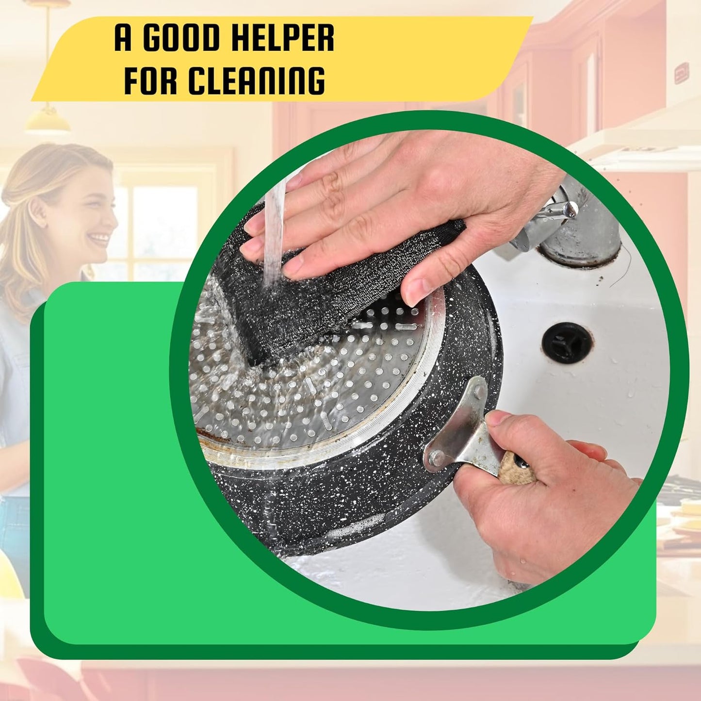 Steel Wool Scrub Sponges Kitchen, Reusable Dish Scrubber Sponge, for Pots, Pans, Gentle and Scratch Free - 6 Pack Black