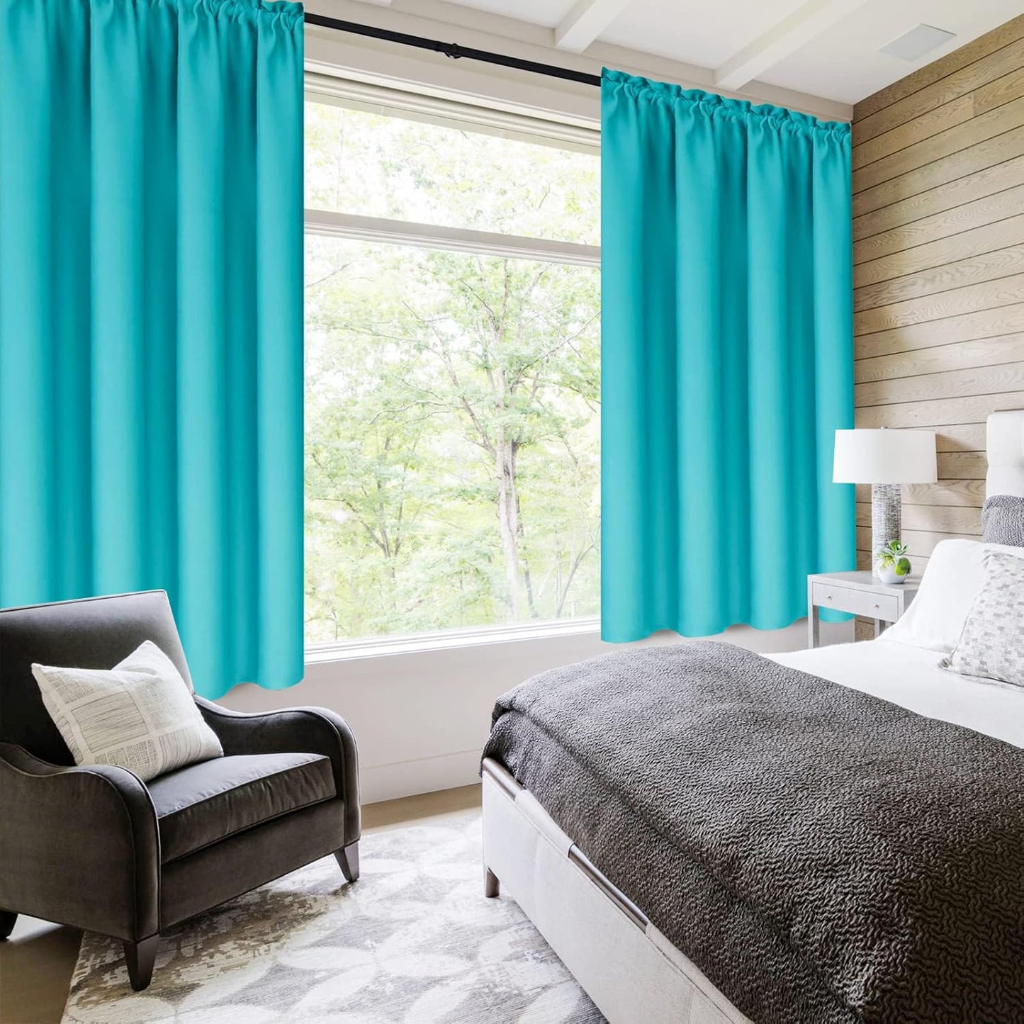 DWCN Blackout Curtains for Bedroom - Thermal Insulated Privacy Energy Saving Rod Pocket Drapes for Living Room, W 38 x L 63 Inch, Turquoise, Set of 2
