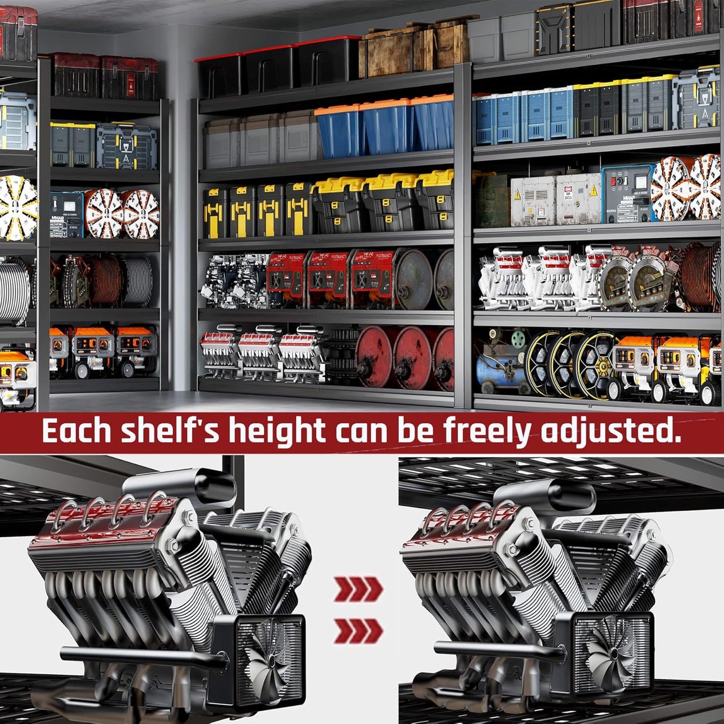 68" W Garage Shelving Heavy Duty, 5 Tier Garage Shelves, Adjustable Storage Shelving Unit, Commercial Metal Shelf for Warehouse, Pantry, School, Shop, 68" Wx20 Dx84 H