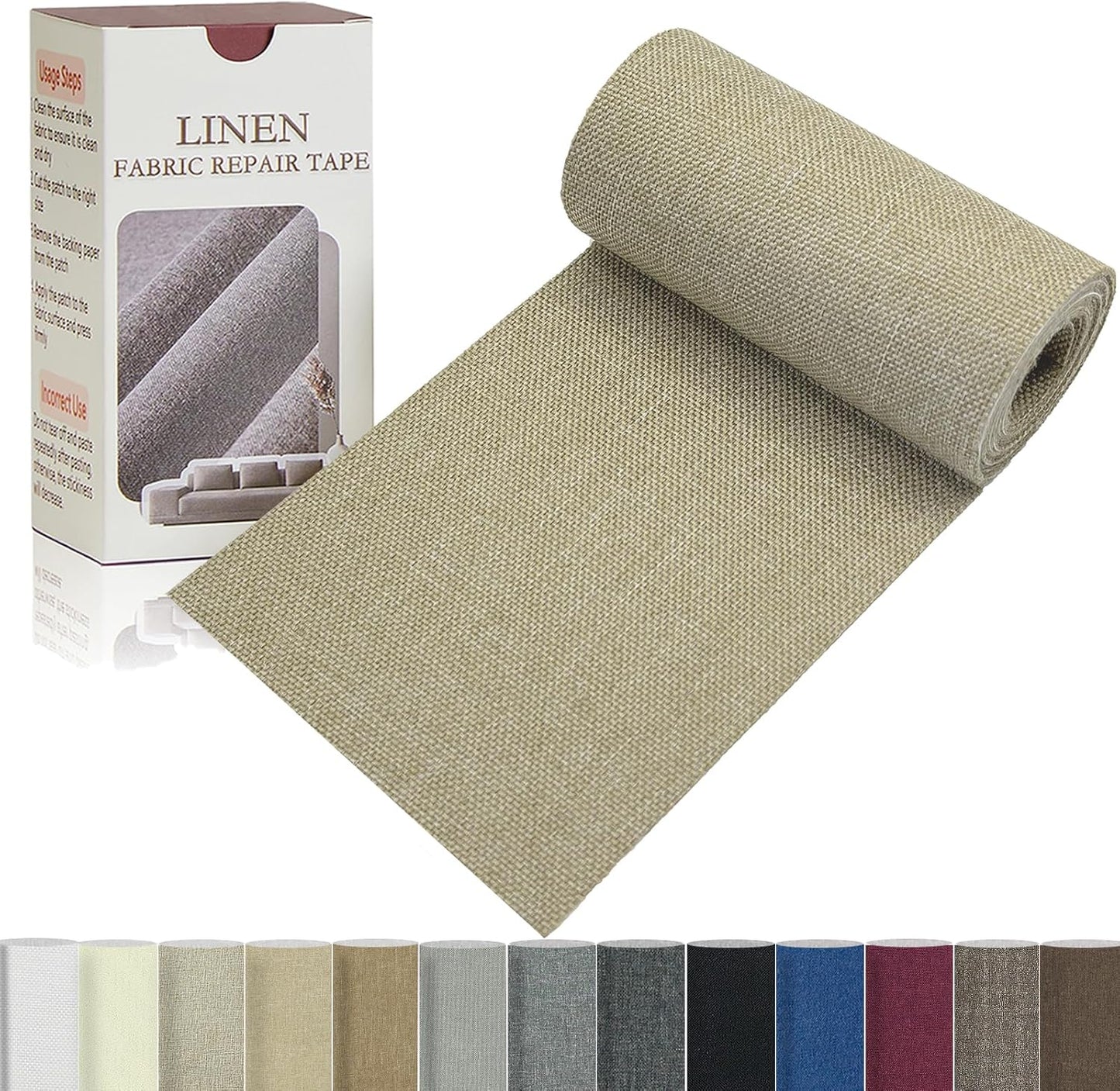 Linen Repair Tape 4x70 Inch Self-Adhesive Couch Patch Repair Fabric Patch for Furniture,Sofas,Cushion,Chairs,Bags,Linen Goods(Beige)