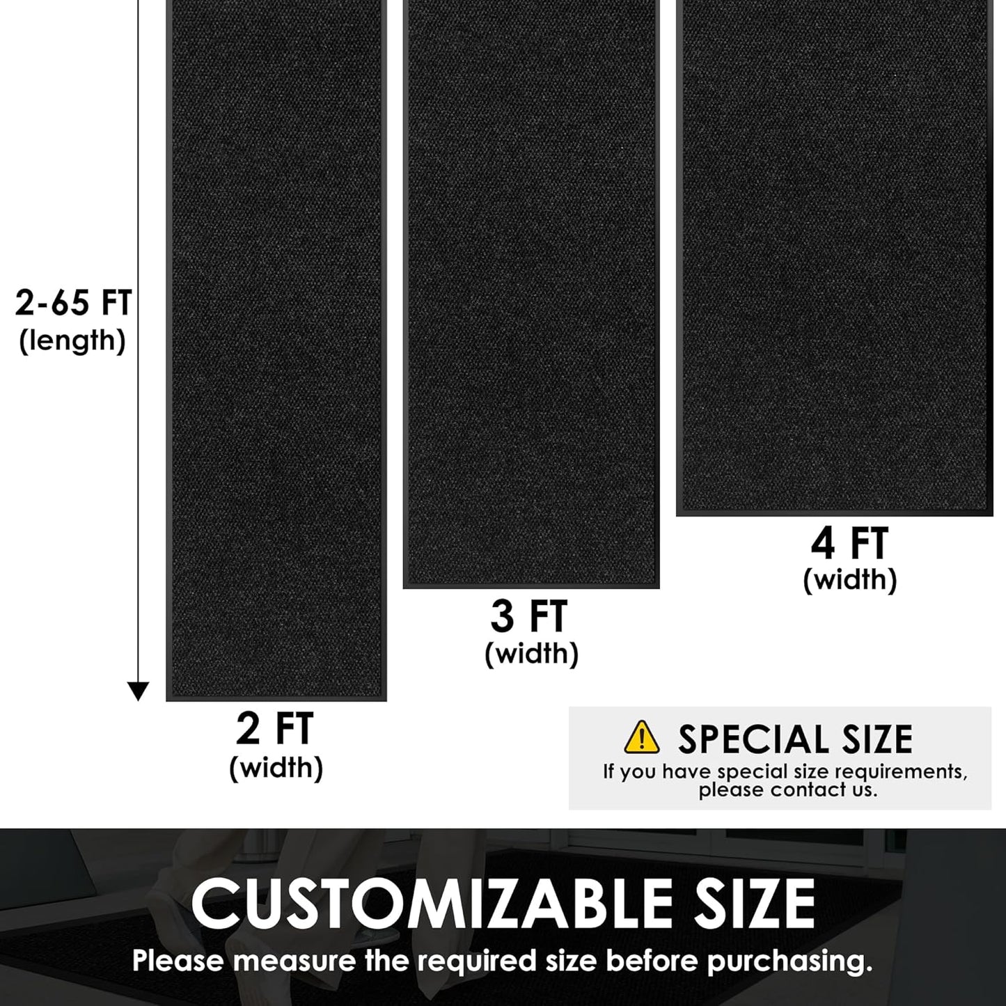 4′ x 17′ Front Door Mat Indoor Outdoor Entrance, Commercial Floor Mat Heavy Duty Dirt Trapper Entryway Doormat, Custom Size Non Slip Rubber Backing Welcome mat, Door Mat for High Traffic Area