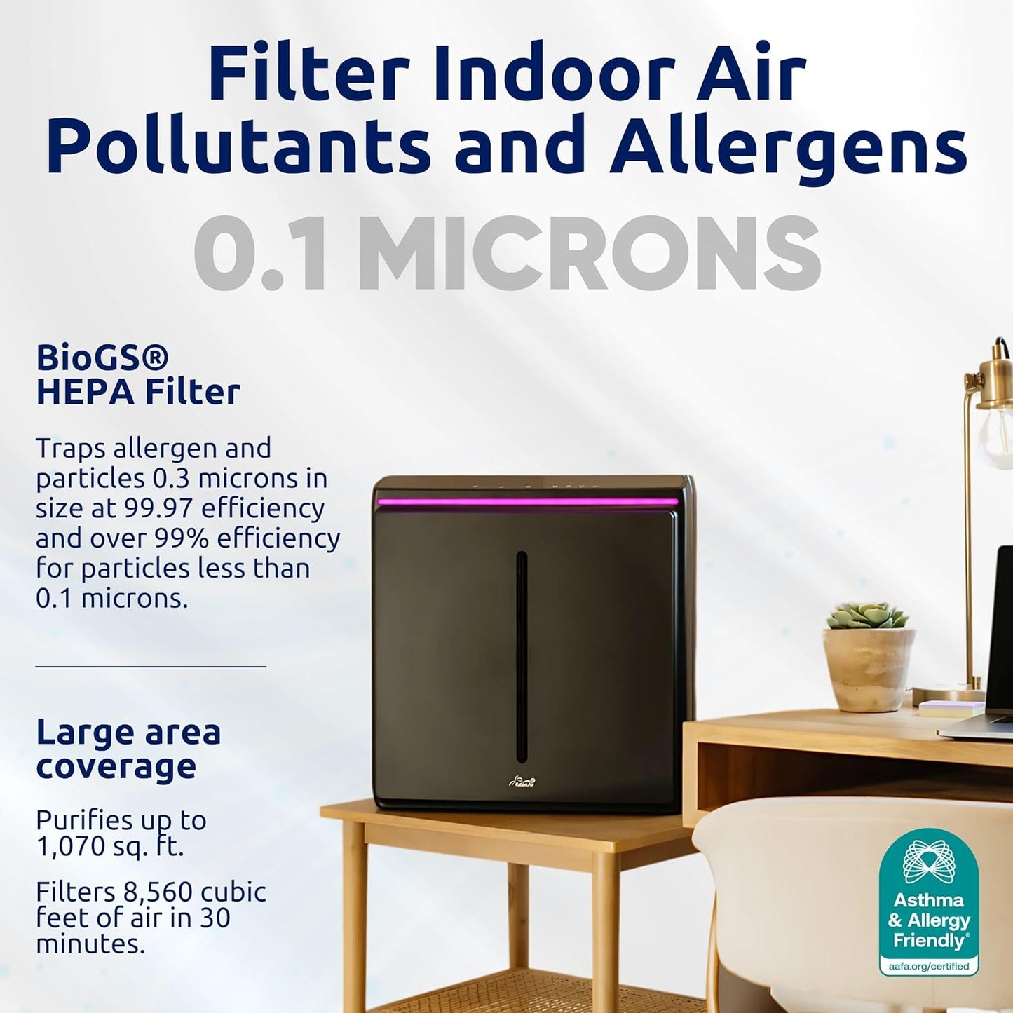 Rabbit Air, A3 SPA-1000N Air Purifiers for Home, Ultra Quiet HEPA Air Purifier - Wall Mountable Air Purifiers for Home Large Room, Allergies, Dust, Mold, Smoke & VOCs - (White, Germ Defense Filter)