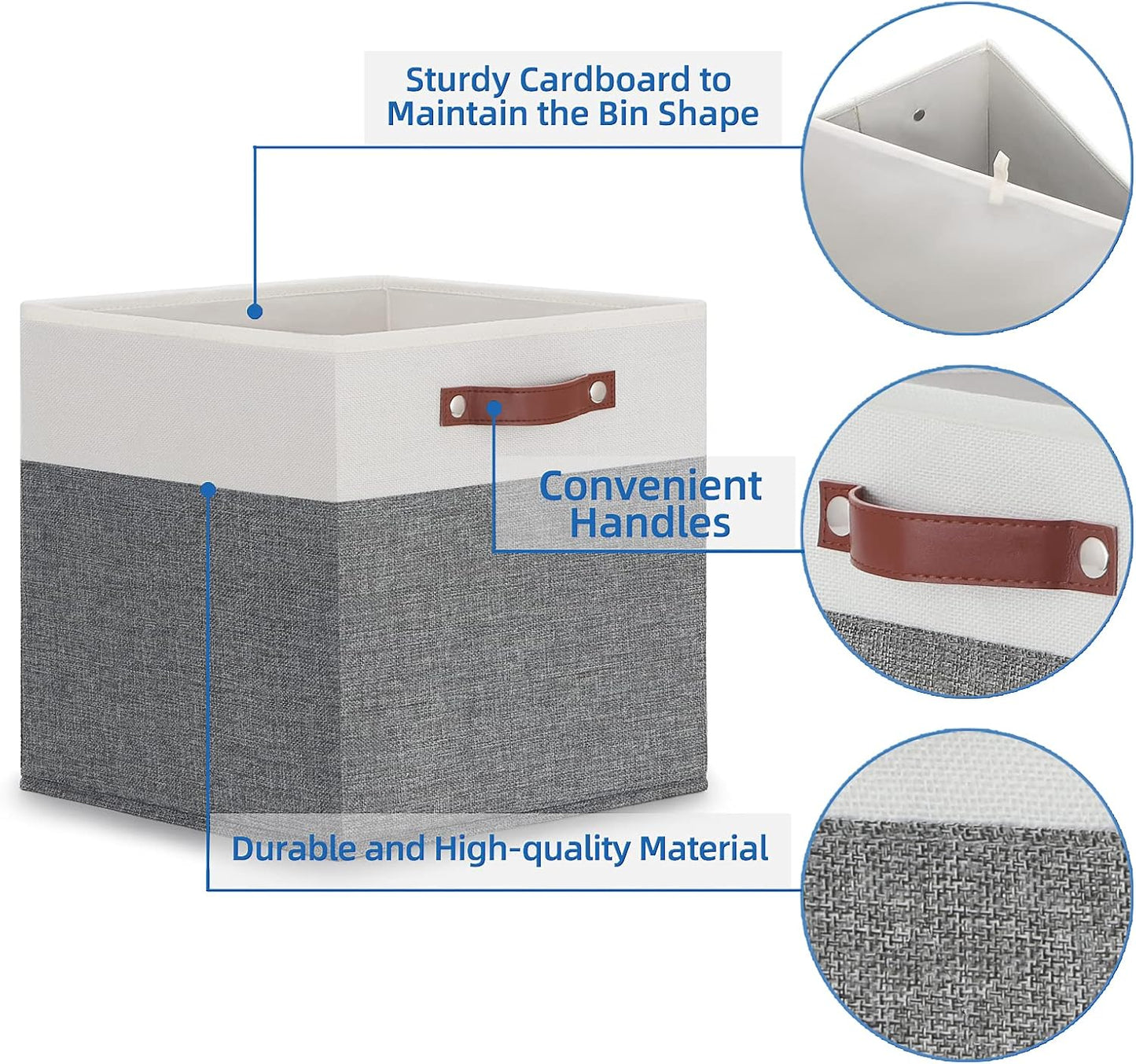 Temary 13x13 Storage Cubes 4 Pack Fabric Cube Storage Bins Large Storage Baskets with Leather Handles, Decorative Storage Boxes for Organizing Closet, Clothes, Foldable Cloth Baskets for Shelves
