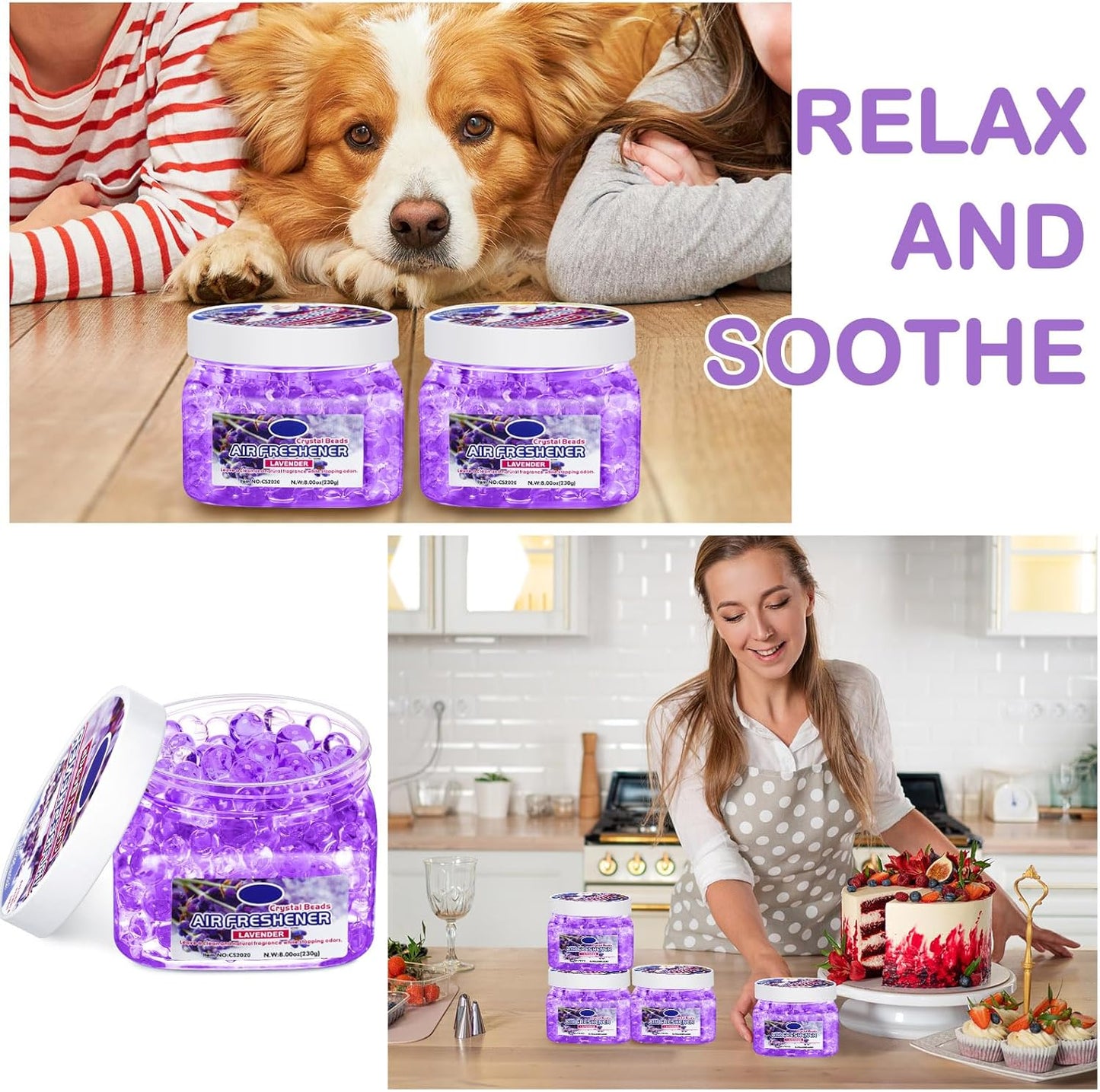 6 Pcs Air Freshener Gel Beads Bulk Odor Eliminator Beads Odor Removing Gel for Home, Bathrooms, Cars, Boats, RVs, Pet Areas, Room, Toilet 8 oz (Purple Lavender)
