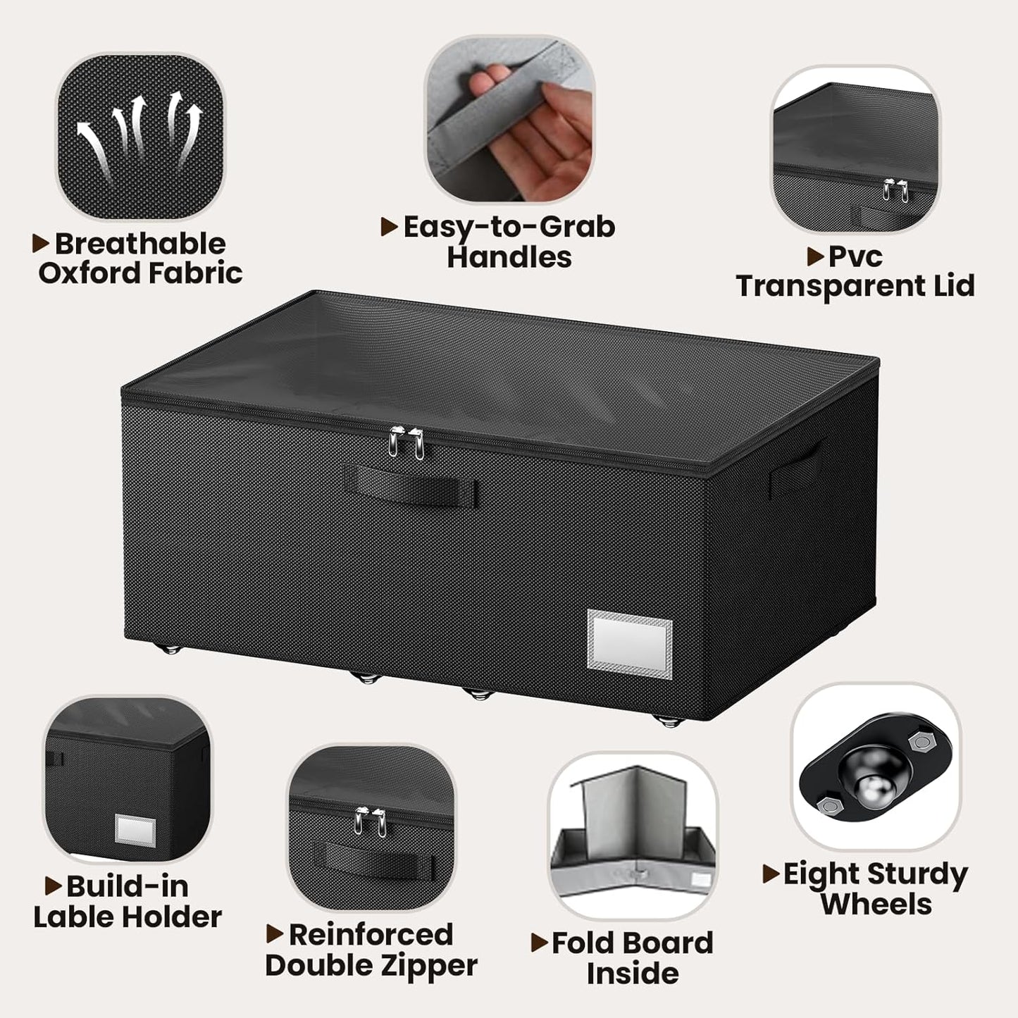 Underbed Storage with Wheels, 2 Pack Under Bed Storage Containers with Clear Lids, No Assembly Required 10.1 inch Rolling Under Bed Storage for Clothes, Blankets