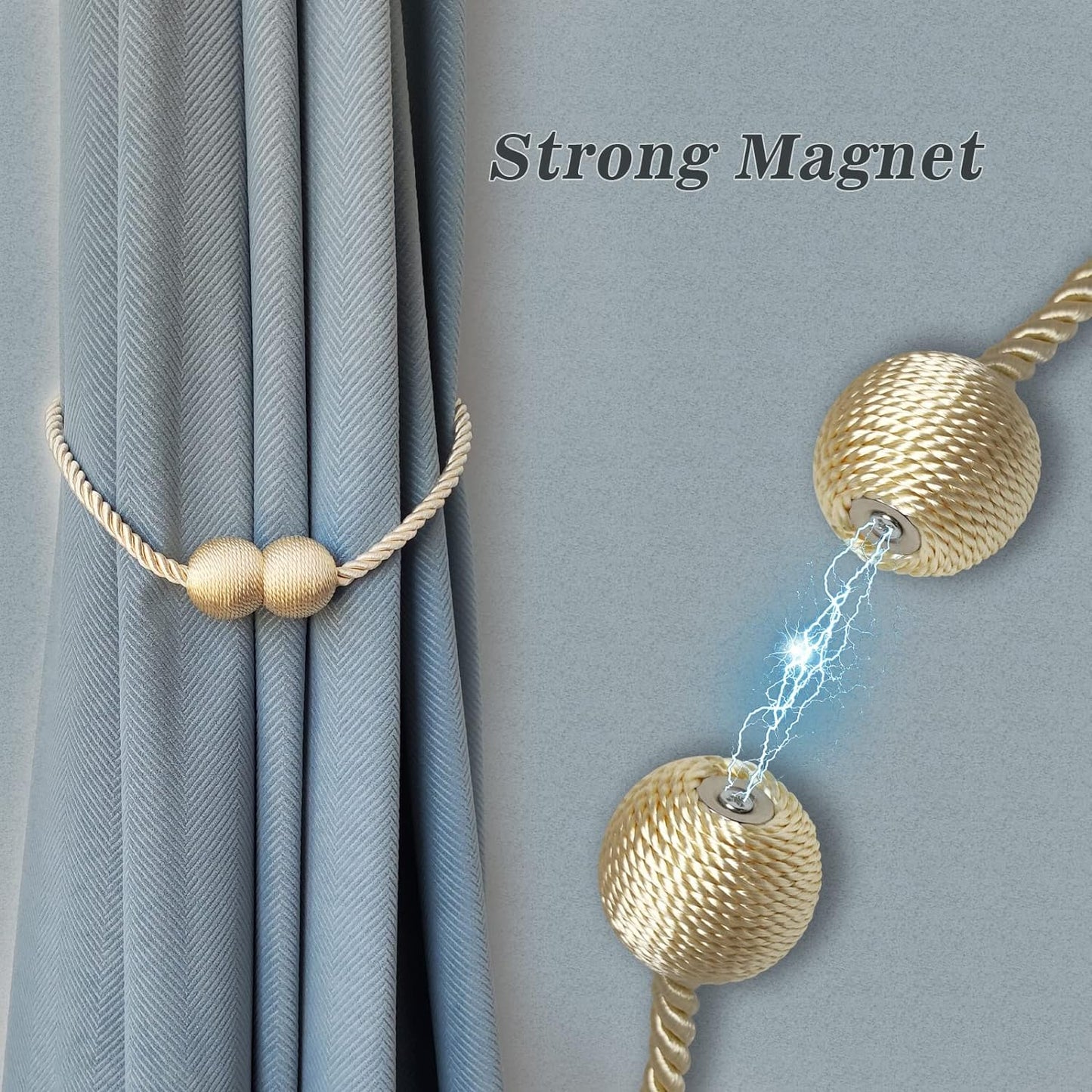 Hion Magnetic Curtain Tiebacks Golden 4 Pack, Curtain Tiebacks Buckles Holdbacks Holders Hooks Clip for Home Bedroom Office Decorative Thick or Thin Curtain