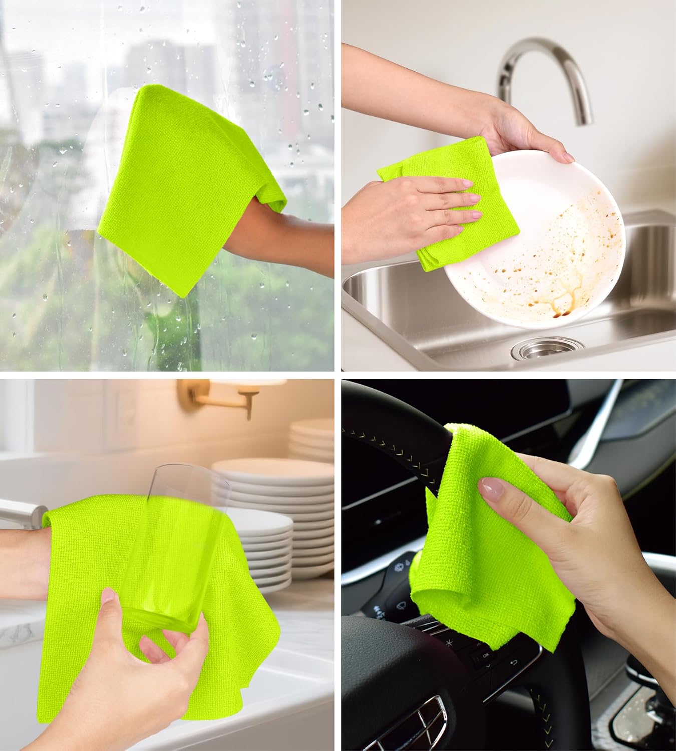 Roll of Microfiber Cleaning Cloth –100 Pack, Tear Away Microfiber Towels, Reusable, Washable, Scratch-Free, Cleaning Supplies,Kitchen Towels for Car, Home, Kitchen, Dishes(Neon Green)