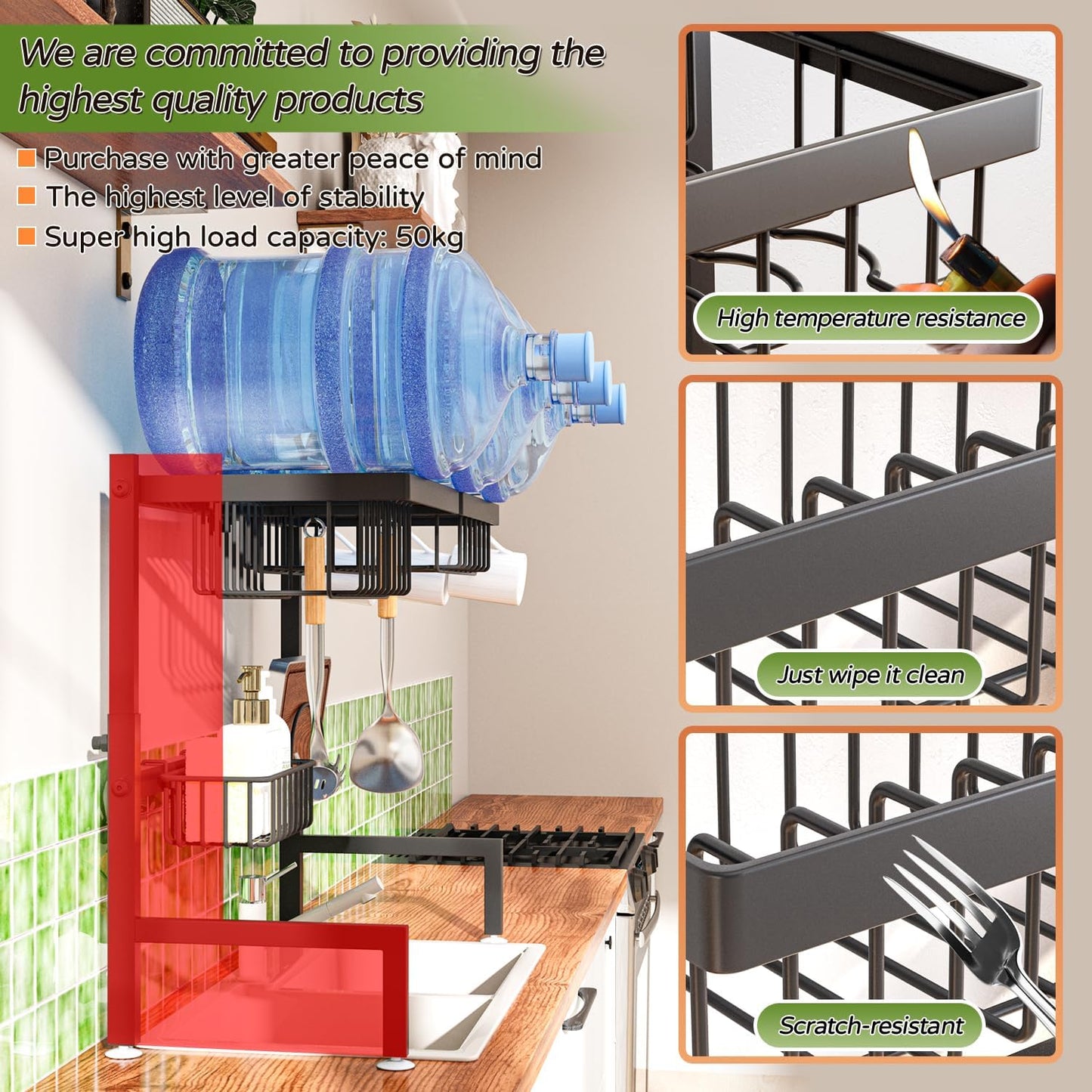 Over The Sink Dish Drying Rack, Expandable Height and Length, 2 Tier Large, Stainless Steel, 24-35.5 inches L x 12 inches W x 19-22 inches H