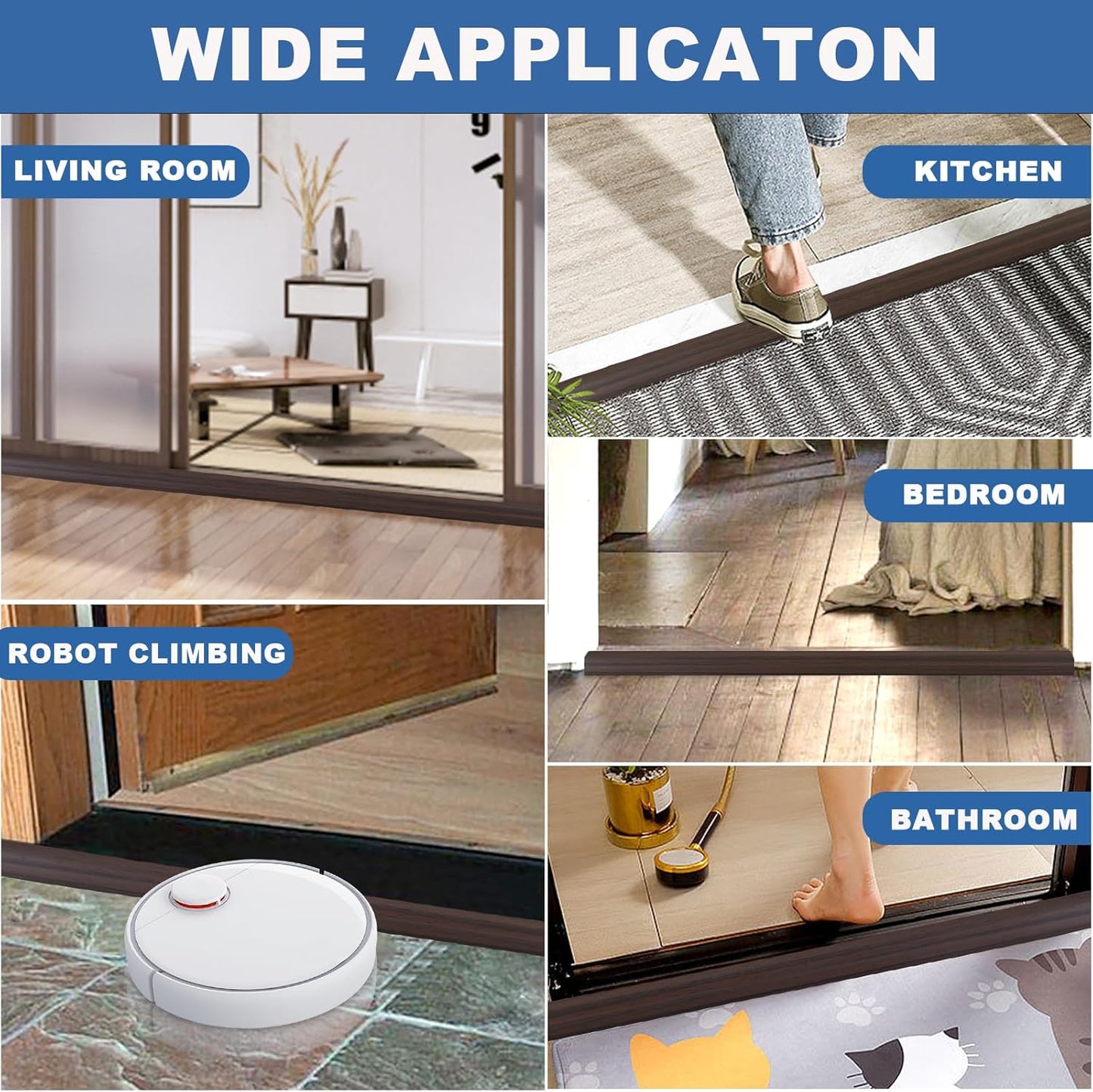 Vinyl Door Threshold Flooring Transition Strip Self Adhesive Carpet Edging Strip for Laminate Doorway Edge Threshold from 3/5" to 4/5" (Brown Wood Grain, 3.3 Ft)