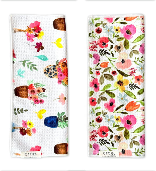 2 Double Sided Microfiber Hand Towels, 17x27 Inches Waffle Design Kitchen Towels Set, Durable & Soft Fast Drying Hand Wash Cloth, Everyday Use Dishcloth at Home (Petal Lane/Posey)