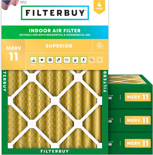 Filterbuy 14x20x4 Air Filter MERV 11 (MPR 1200) Allergen Defense Replacement (4-Pack), Electrostatic Pleated HVAC AC Furnace Filters, Made in USA (Actual Size: 13.50 x 19.50 x 3.63)