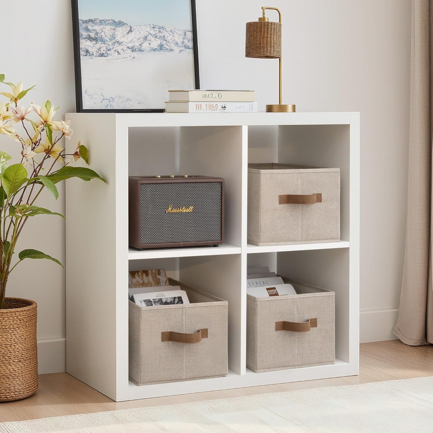 StorageWorks Storage Baskets for Shelves, Foldable Fabric Closet Storage Bins with Handles, Clothes Organizer Laundry Baskets, Brown & Beige, 3-Pack, Large