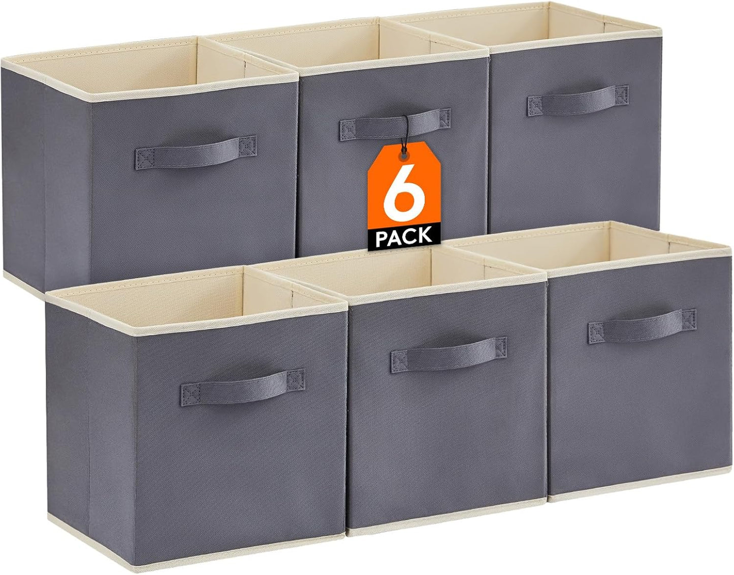 Lifewit Collapsible Fabric Storage Cubes Bins Set 11 Inch, Foldable Cubby Organizers Boxes, 6 Pack Organizing Baskets for Shelf, Closet, Utility Room, Storage Room, 18L Gray
