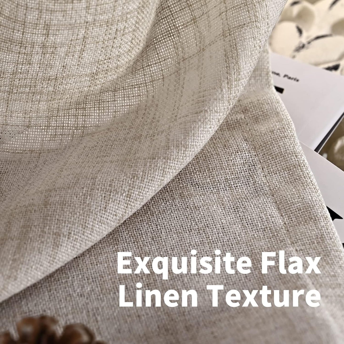 YoungsTex 84 Inch Length Linen Curtains for Living Room 2 Panels - Semi Sheer Drapes with Rod Pocket Back Tab Light Filtering Window Treatments for Bedroom Dining, Natural, 52 X 84 Inch