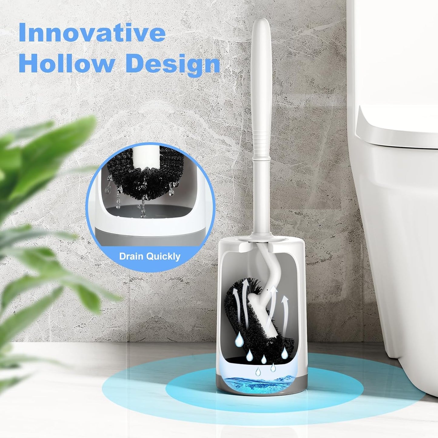 HAMITOR Toilet Bowl Brush Holder Set: Curved Design with Holder for Deep Cleaning Under Rim - Compact Hidden Scrubber for Small Space - Modern RV Bathroom Accessories - 2 Pack