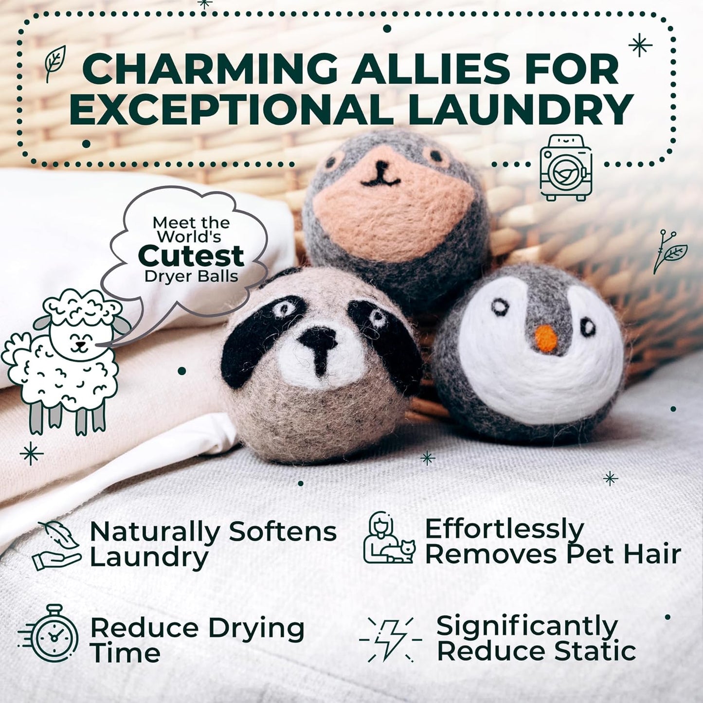 No More Dryer Sheets! Reusable Wool Dryer Balls XL 6-Pack - Reduces Static, Cuts Dry Time, & Softens Naturally