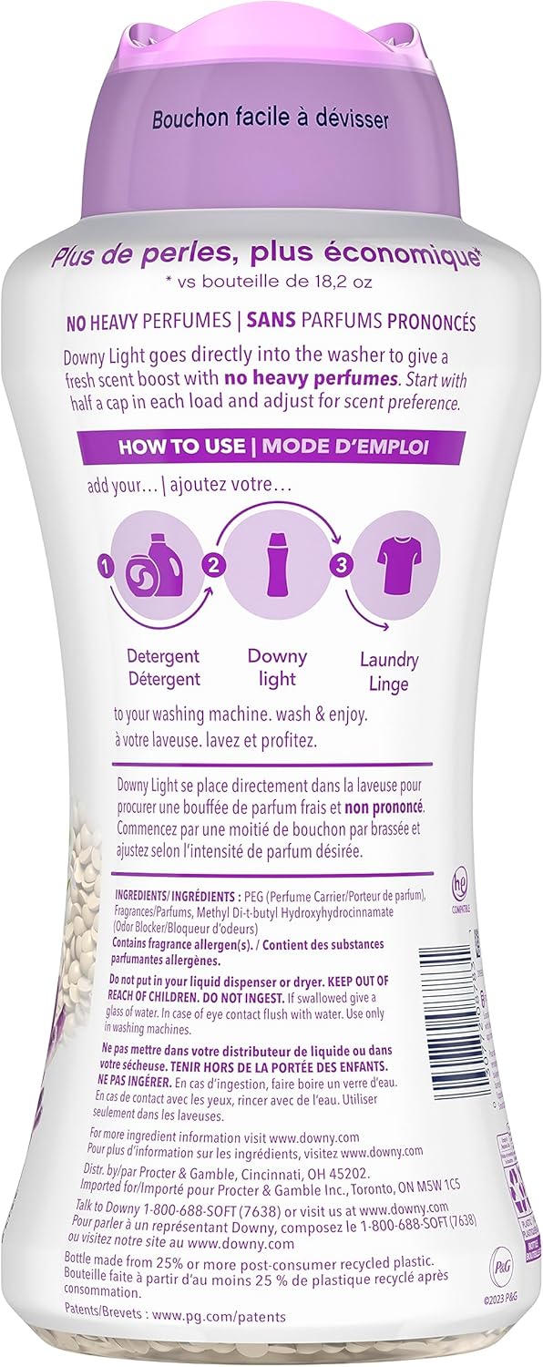 Downy Light Laundry Scent Booster Beads for Washer, White Lavender, 24 oz, with No Heavy Perfumes