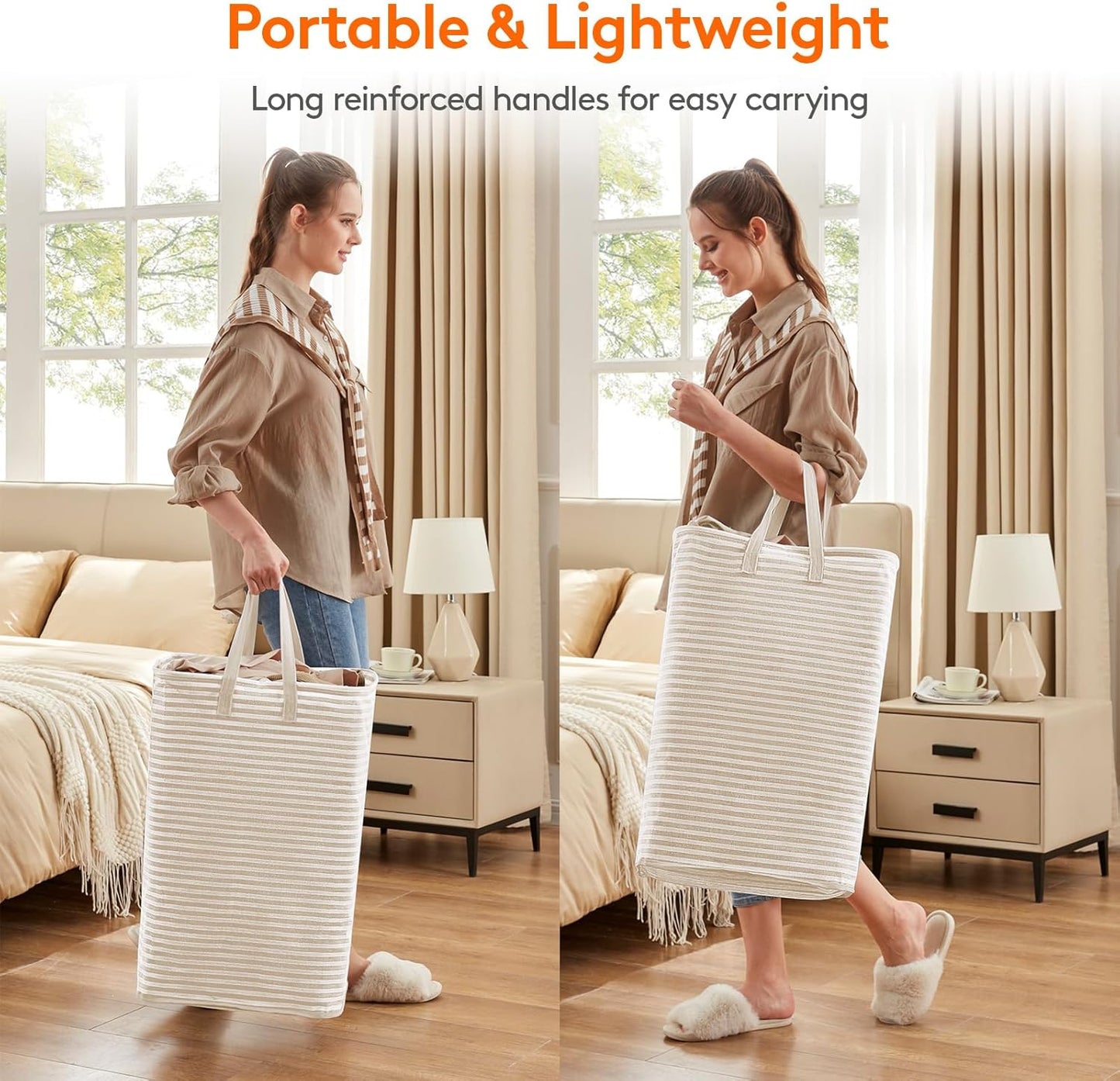 Lifewit Laundry Hamper Large Collapsible Laundry Basket, Freestanding Waterproof Clothes Hamper Storage with Easy Carry Handles for Clothes in Bedroom Bathroom College Dorm for Adults,Beige, 80L