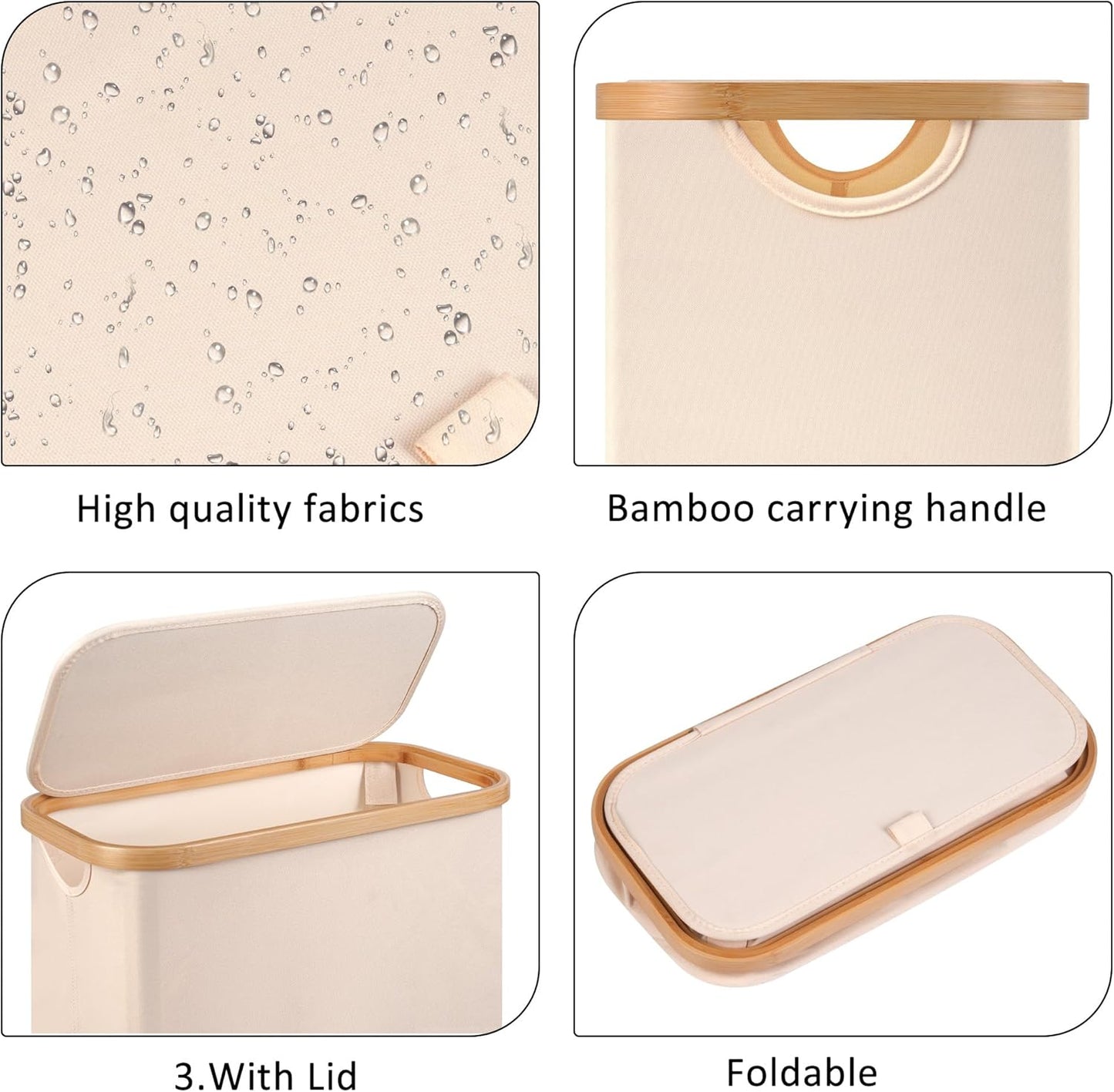 Slim Laundry Basket with Wheels,Narrow Hampers for Laundry,Freestanding Laundry Hamper with Lid&Bamboo Handles,Collapsible & Waterproof Tall Cloth Hamper for Dorm Family(60L Beige)