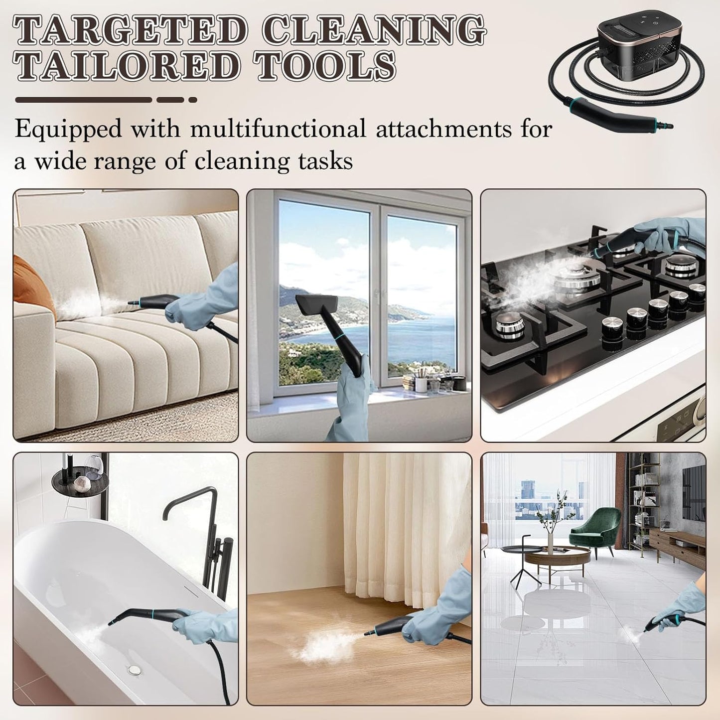 Steam Cleaner,15s Heat-Up 42.27oz Tank,2500w Handheld Steam Cleaner for Home with 15 pcs Accessories,Portable Steamer for Cleaning,kitchens,Grease,bathrooms,Grout,Tile,Bed Bugs,Floor,Couch and Car