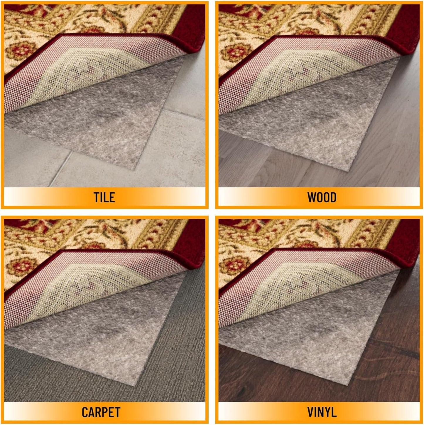 Ottomanson 3' x 12' Non-Slip Rug Pad Gripper 1/4 Inch Thick Dual Surface Felt + Rubber Gripper - Safe for All Floors, Brown